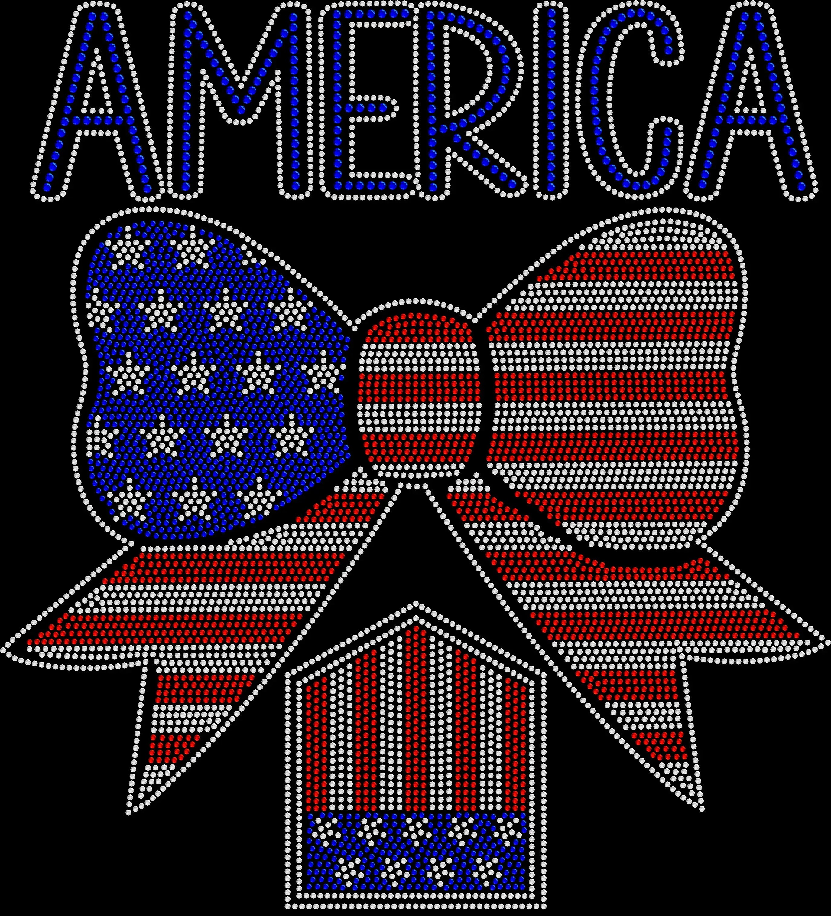 Sparkly rhinestone shirt featuring an American flag bow design in red white and blue bling on a soft cotton unisex t-shirt, perfect for 4th of July, summer parties, and patriotic celebrations.
