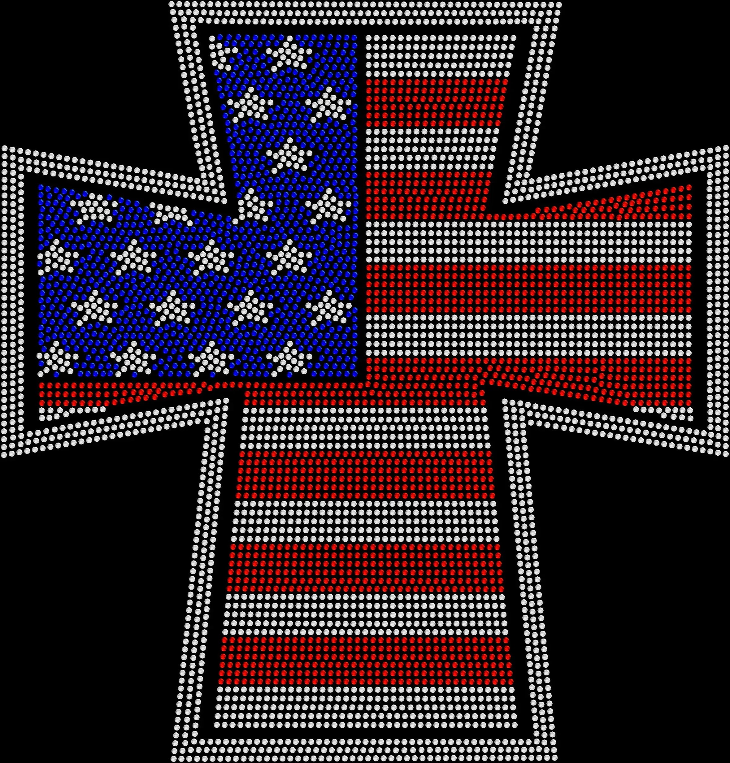 Sparkly rhinestone shirt featuring a cross with American flag design in red white and blue bling on a soft cotton unisex t-shirt, perfect for patriotic holidays, church events, and faith-based outfits.