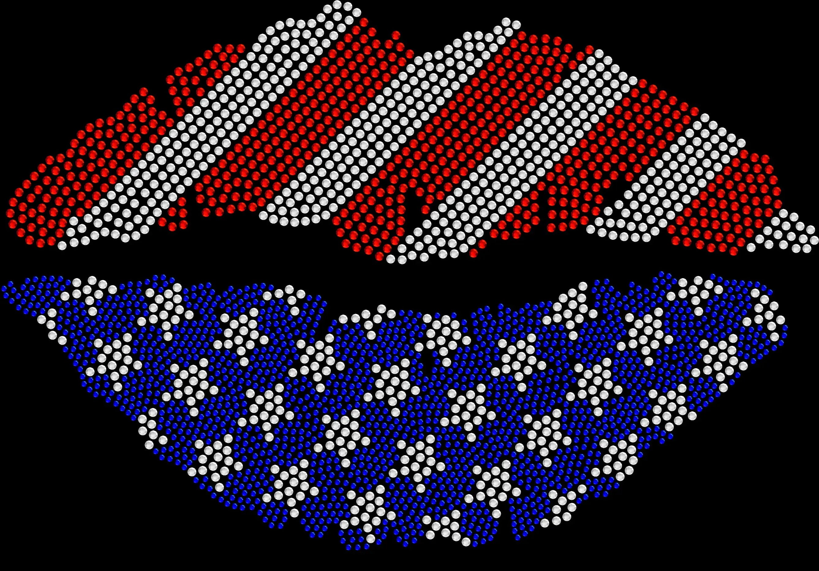 Sparkling rhinestone American flag lips shirt on a black t-shirt, patriotic bling tee for women with red white and blue lips design.