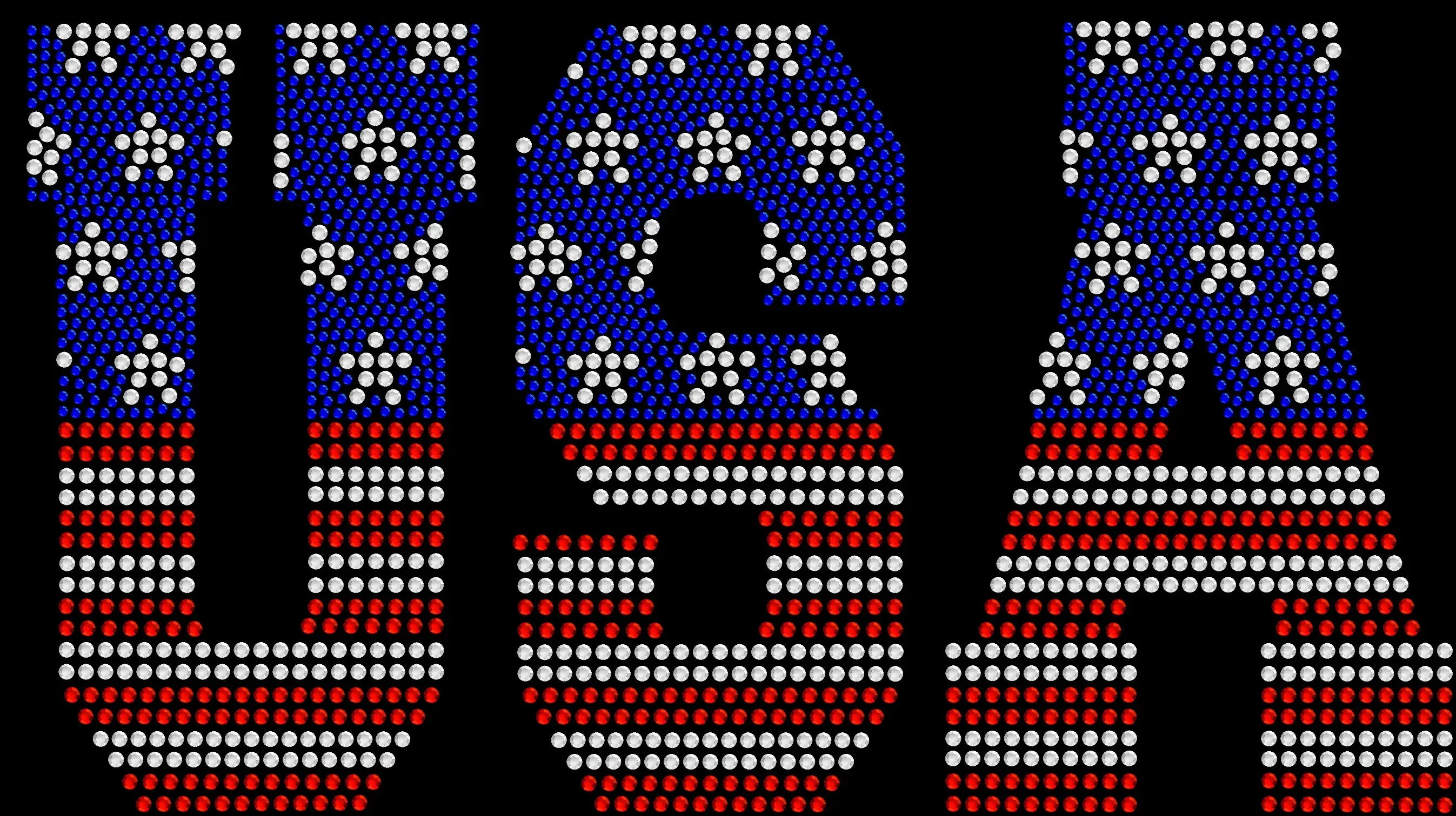 Sparkling rhinestone American Flag USA shirt on a black t-shirt, patriotic bling tee for women with red white and blue design.