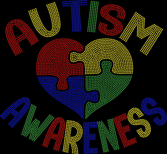 Spread kindness and awareness in sparkle style with this Autism Awareness Heart Puzzle Pieces rhinestone shirt. Perfect for teachers, therapists, autism moms, and awareness events.