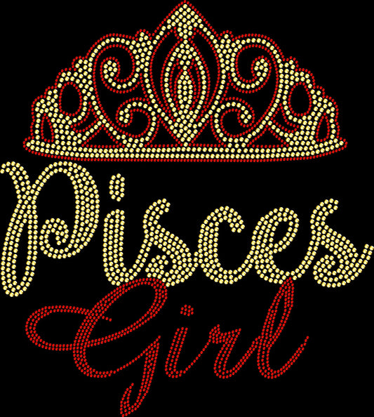 pisces girl rhinestone zodiac birthday shirt featuring astrology horoscope design on black shirt