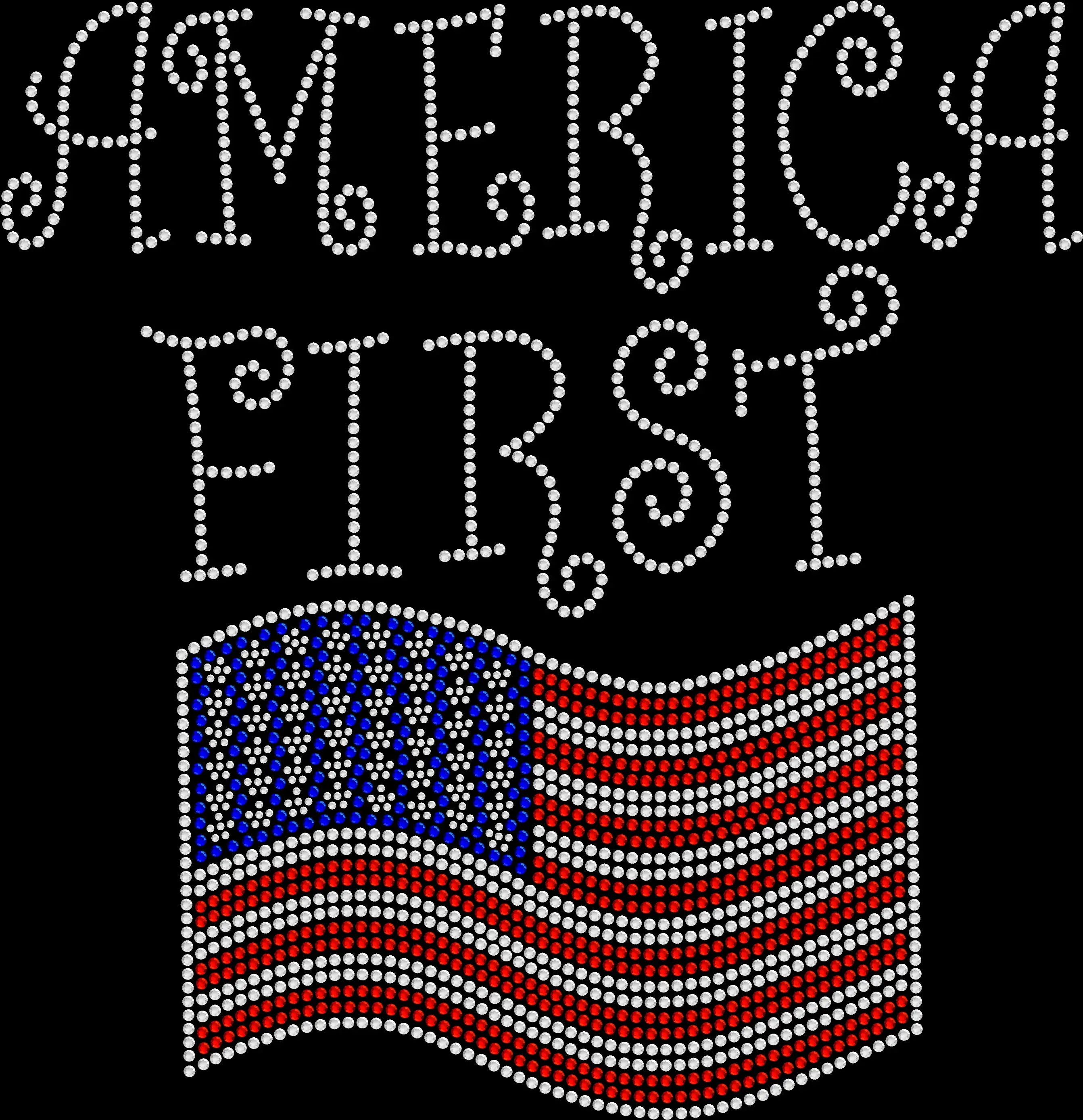 America First Flag Rhinestone Shirt | Patriotic Bling Tee for Women | Sparkly USA Statement Top - 882