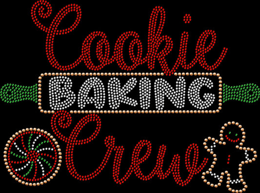 Cookie Baking Crew rhinestone shirt featuring a sparkling Christmas cookie baking design for holiday bakers and families