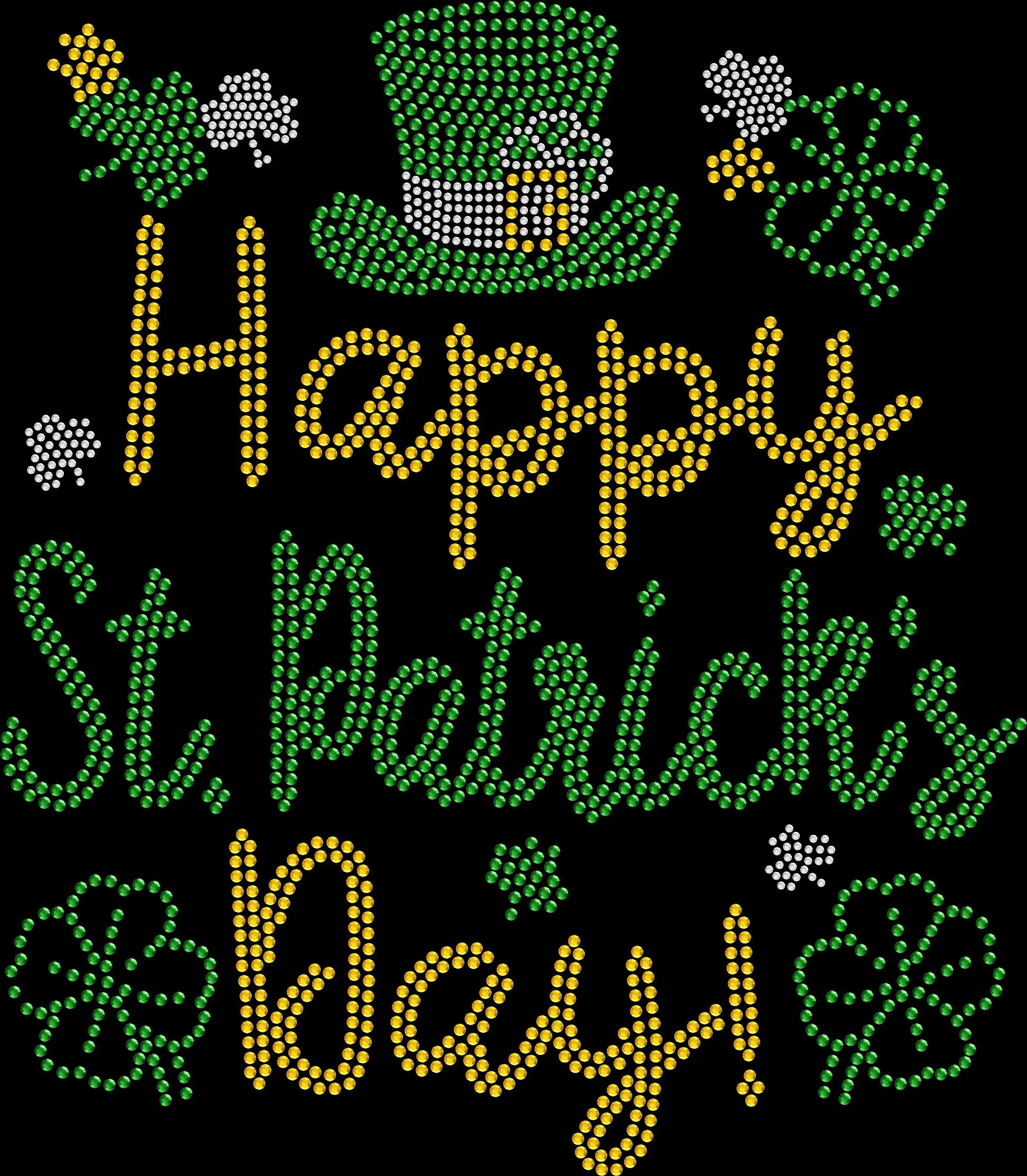 Green rhinestone Happy St Patricks Day script shirt sparkling Irish holiday bling tee for women