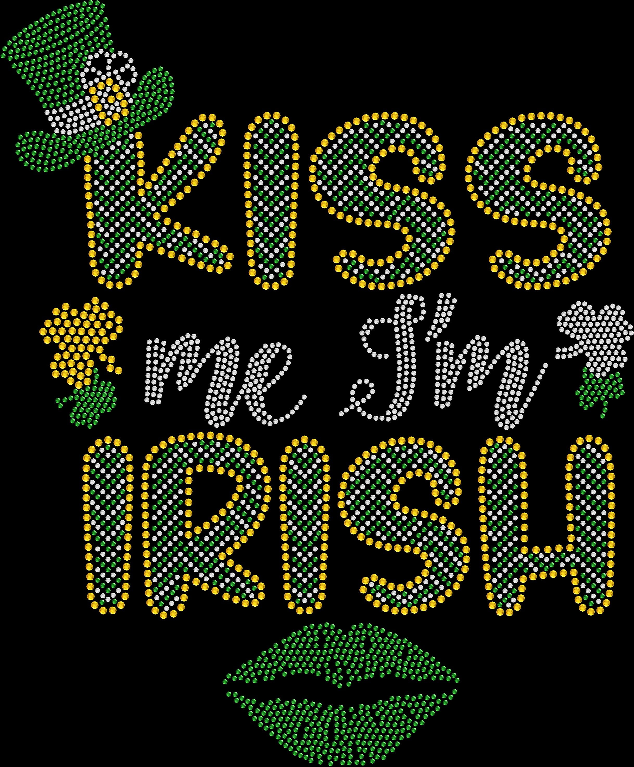 Kiss Me I’m Irish rhinestone shirt featuring sparkling crystal lettering on a soft women’s St Patrick’s Day holiday tee, perfect for parades, pub crawls, and festive celebrations