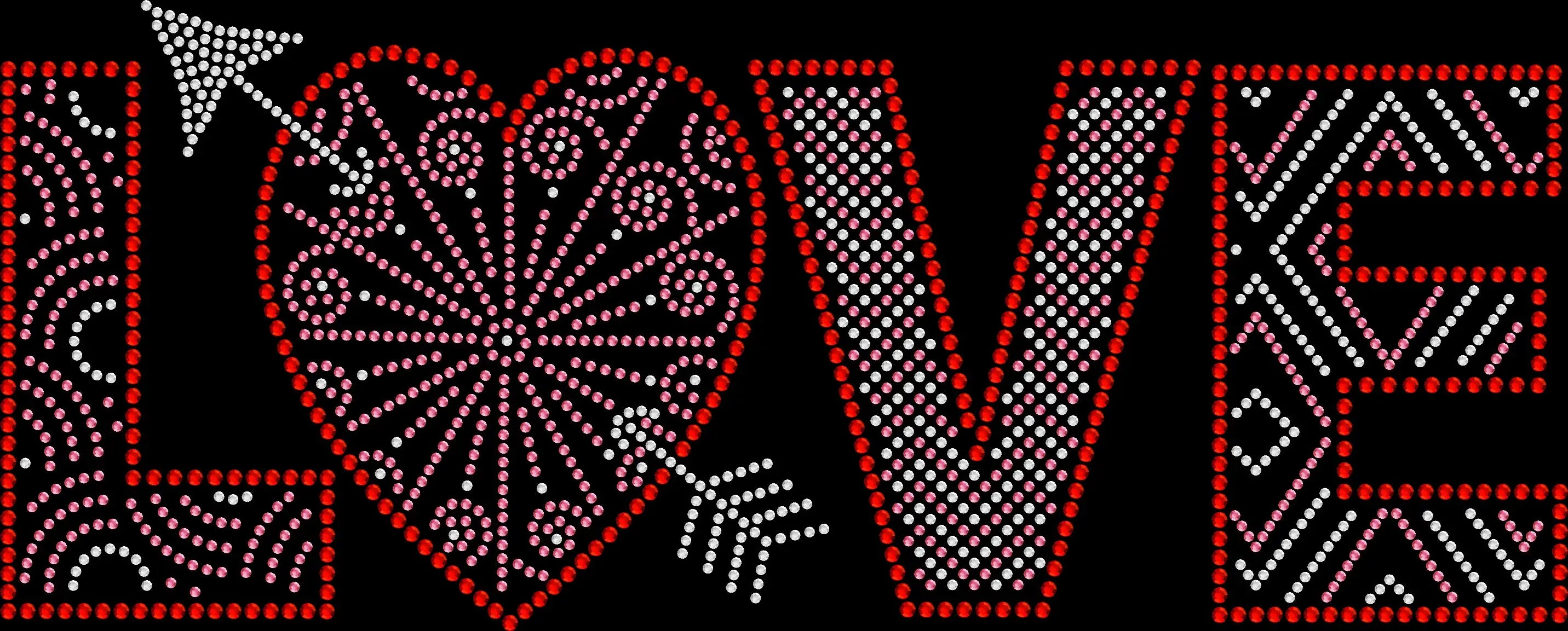 LOVE rhinestone shirt featuring a sparkling heart and arrow design with crystal embellishments on a soft women’s fashion tee, perfect for Valentine’s Day and romantic occasions