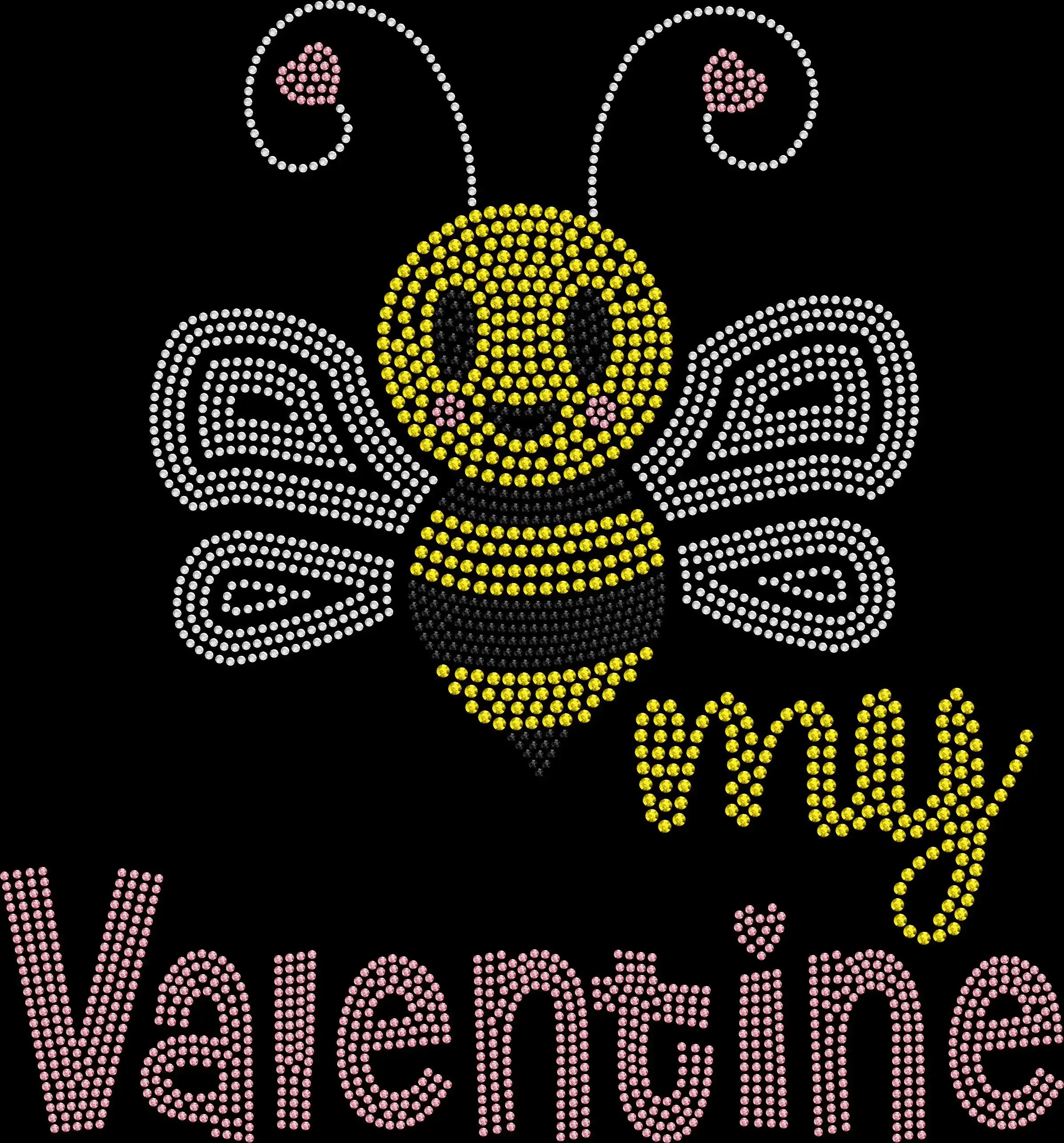 Bee My Valentine rhinestone shirt featuring sparkling crystal lettering on a soft women’s fashion tee, perfect for Valentine’s Day celebrations and gift giving