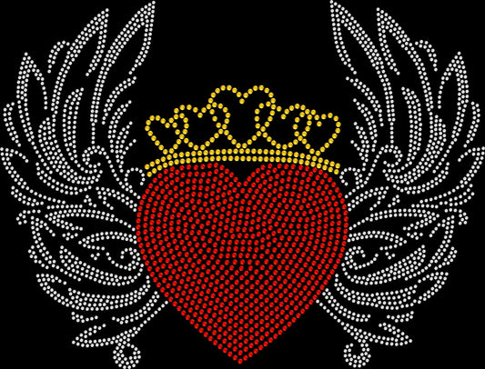 Heart with crown and wings rhinestone shirt featuring sparkling crystal embellishments on a soft women’s fashion tee, showcasing a bold royal graphic with glam sparkle style