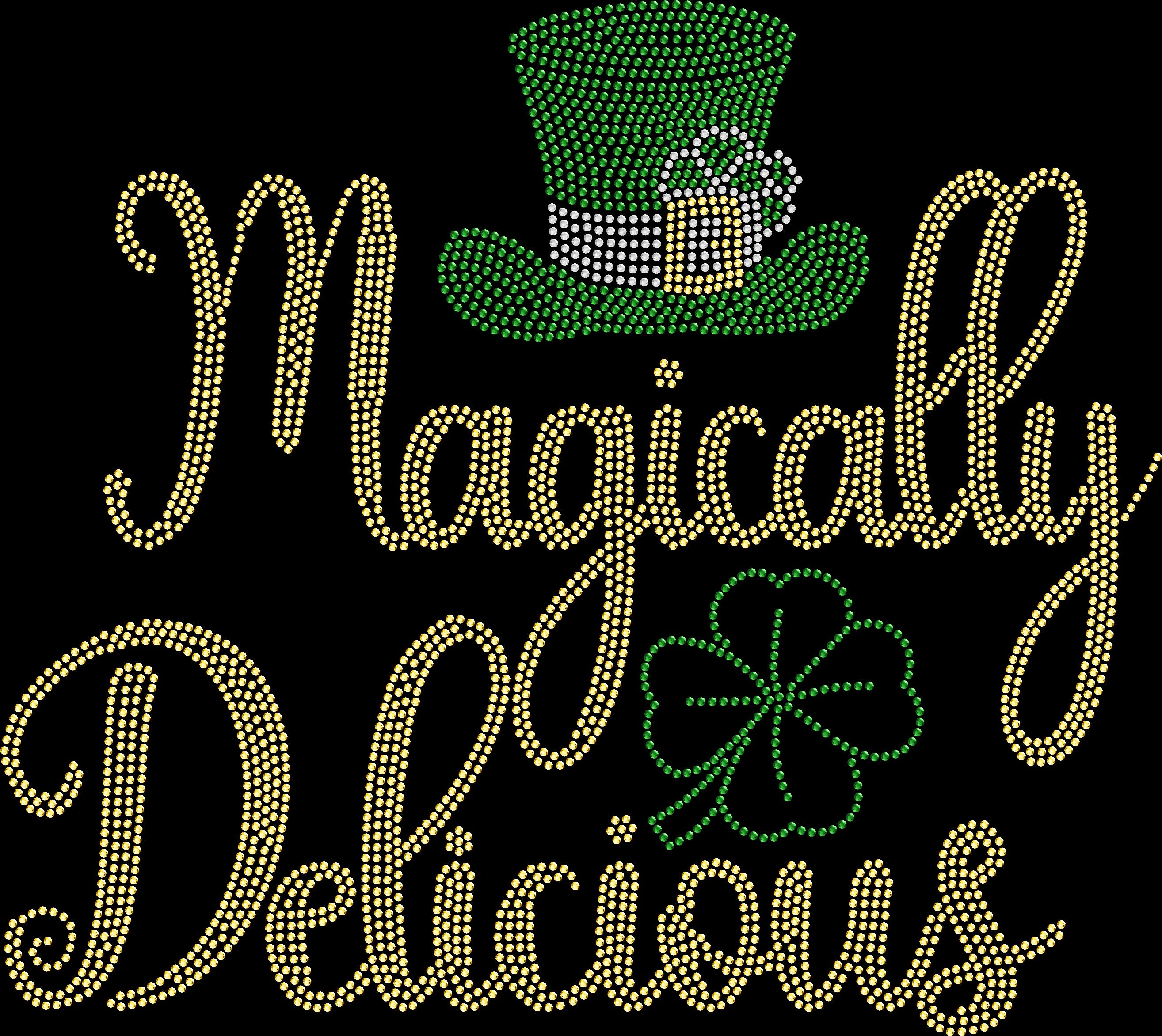 Sparkly rhinestone Magically Delicious St Patrick’s Day shirt Irish party bling tee for women