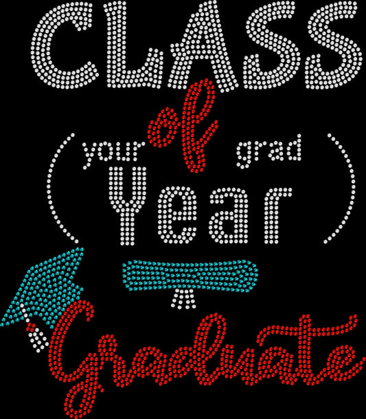 Class of custom year Graduate shirt featuring a sparkling graduation and alumni design created with premium glass rhinestones or holographic spangles. Perfect for 2022 graduates, class reunions, alumni weekends, homecoming, graduation anniversaries, reunion photos, and celebrating Class of 2022 pride. 🎓✨💎🎉🖤