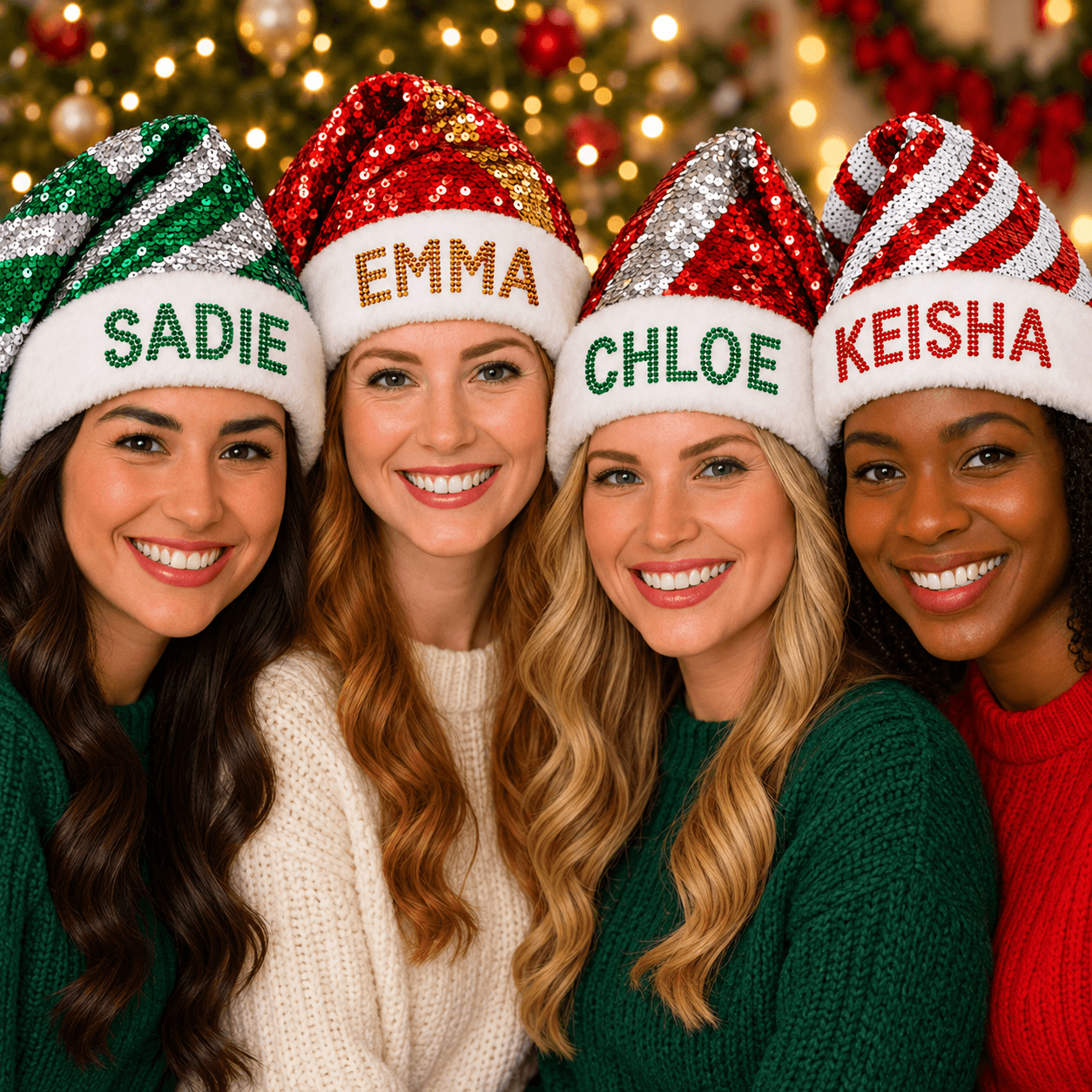 🎅🎄 Custom Rhinestone Santa Hat | Personalized Name, Choose Your Font & Rhinestone Color, Flip Sequin Christmas Hat 💎🎁✨ - 1739