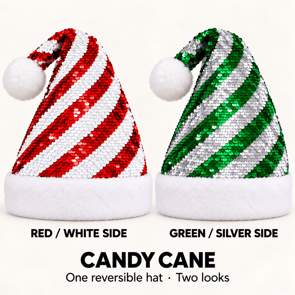 🎅🎄 Custom Rhinestone Santa Hat | Personalized Name, Choose Your Font & Rhinestone Color, Flip Sequin Christmas Hat 💎🎁✨ - 1739
