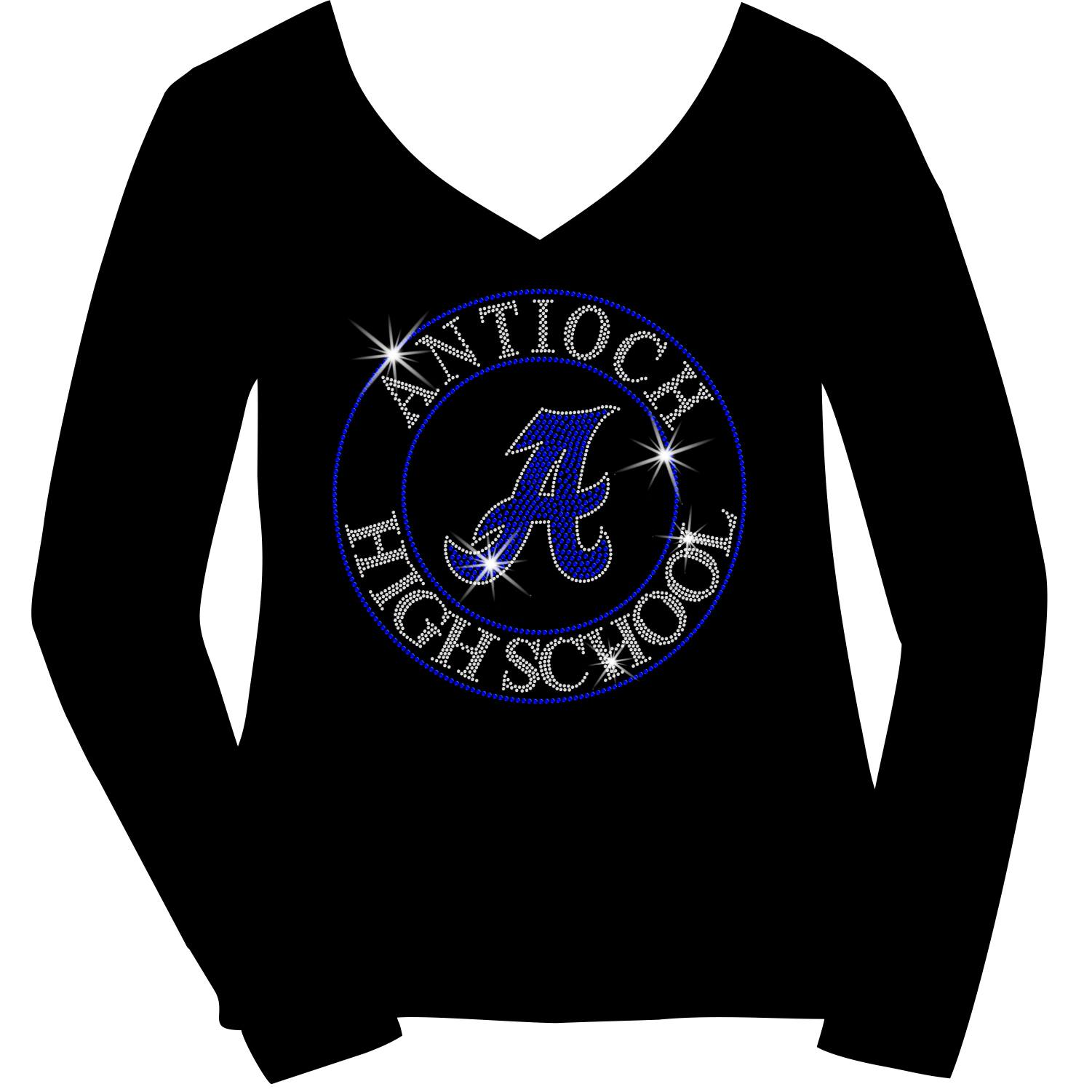 Antioch High School Holographic Spangle Sparkle Bling Shirt, tank or hoodie-LS Shirt, SS Shirt, Racerback tank and hoodie-Becky's Boutique-XS-Long Sleeve V-Neck-Black-Beckys-Boutique.com