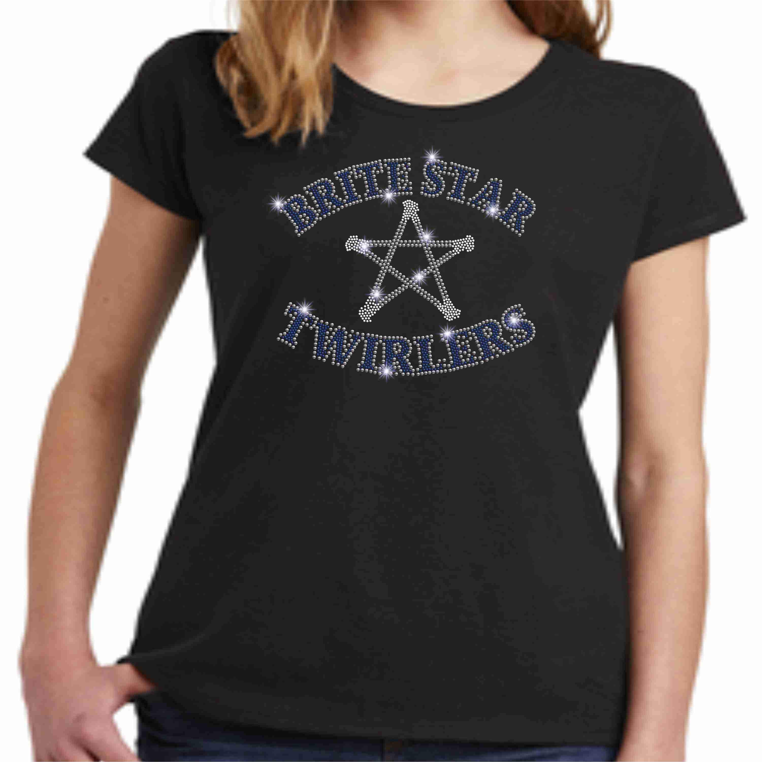 Brite Star Twirlers- Youth Short Sleeve Crew Neck Bling Short Sleeve Crew Neck Beckys-Boutique.com Small Black 