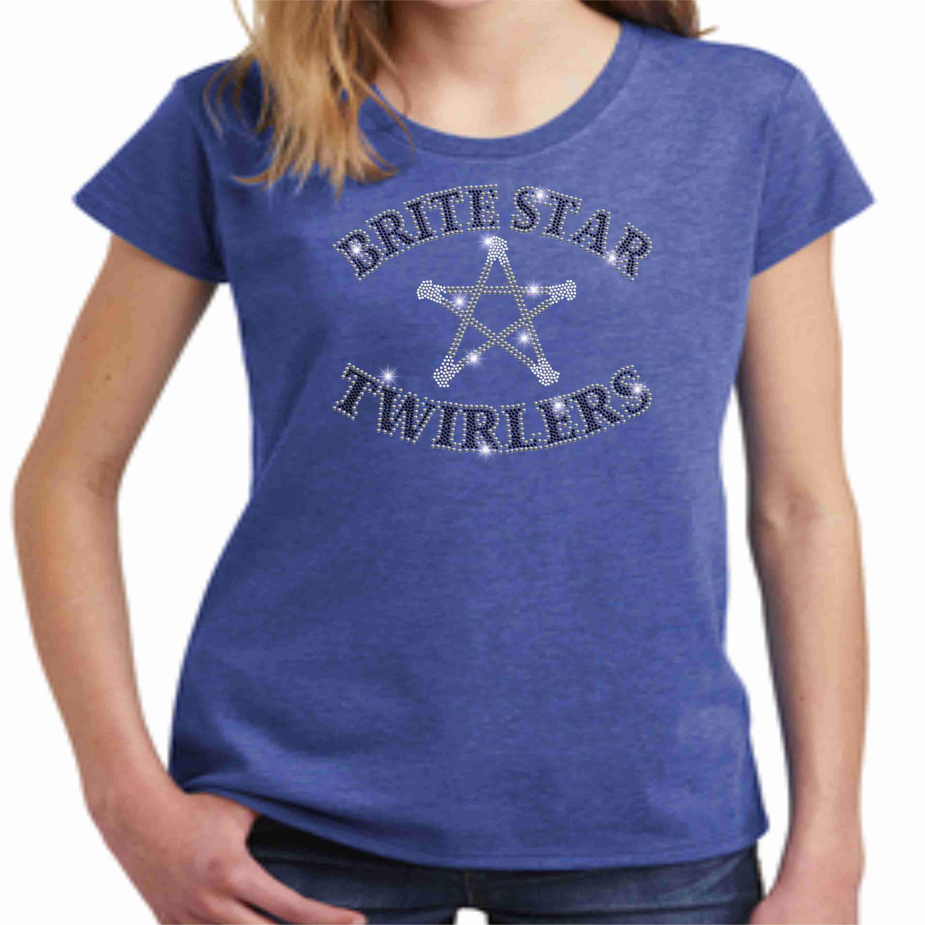 Brite Star Twirlers- Youth Short Sleeve Crew Neck Bling Short Sleeve Crew Neck Beckys-Boutique.com Small Blue 