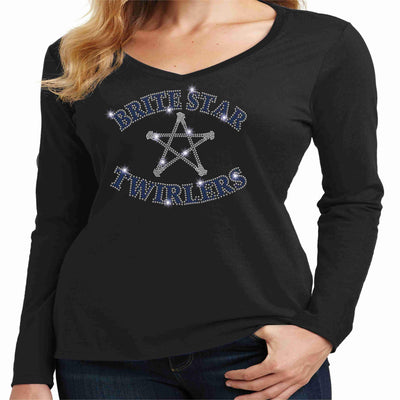 Brite Star Twirlers- Womens Long Sleeve V-Neck Bling