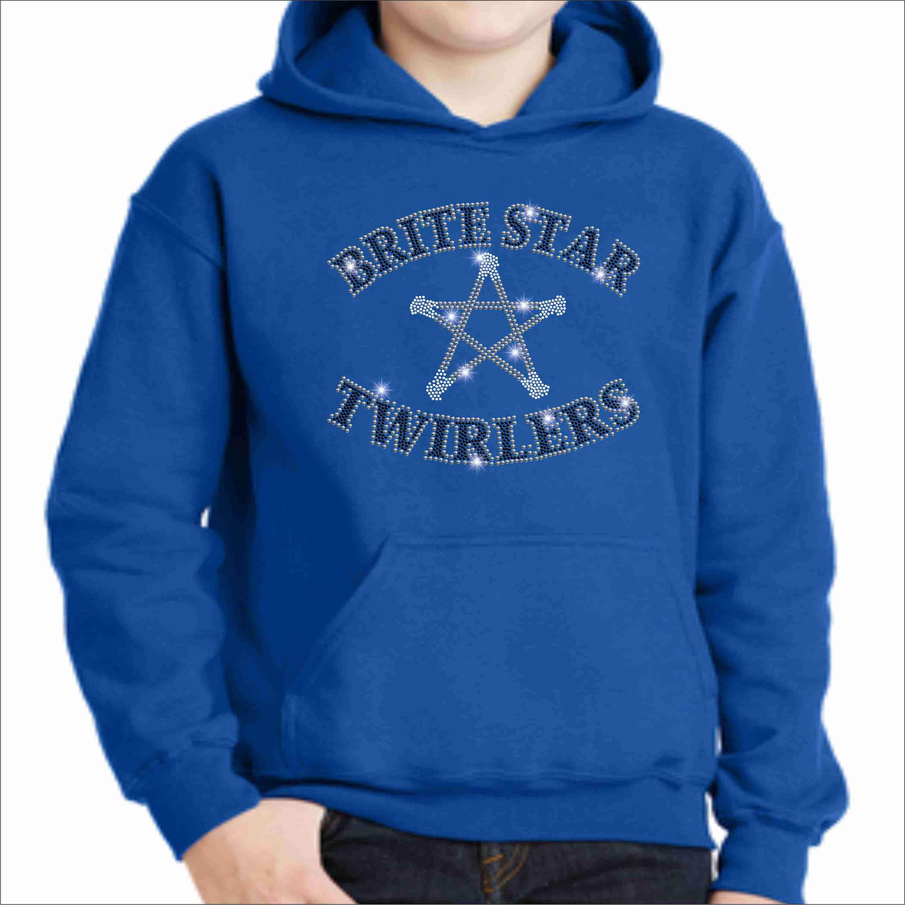 Brite Star Twirlers- Youth Hoodie Bling-Youth Hoodie-Becky`s Boutique-Small-Blue-Beckys-Boutique.com
