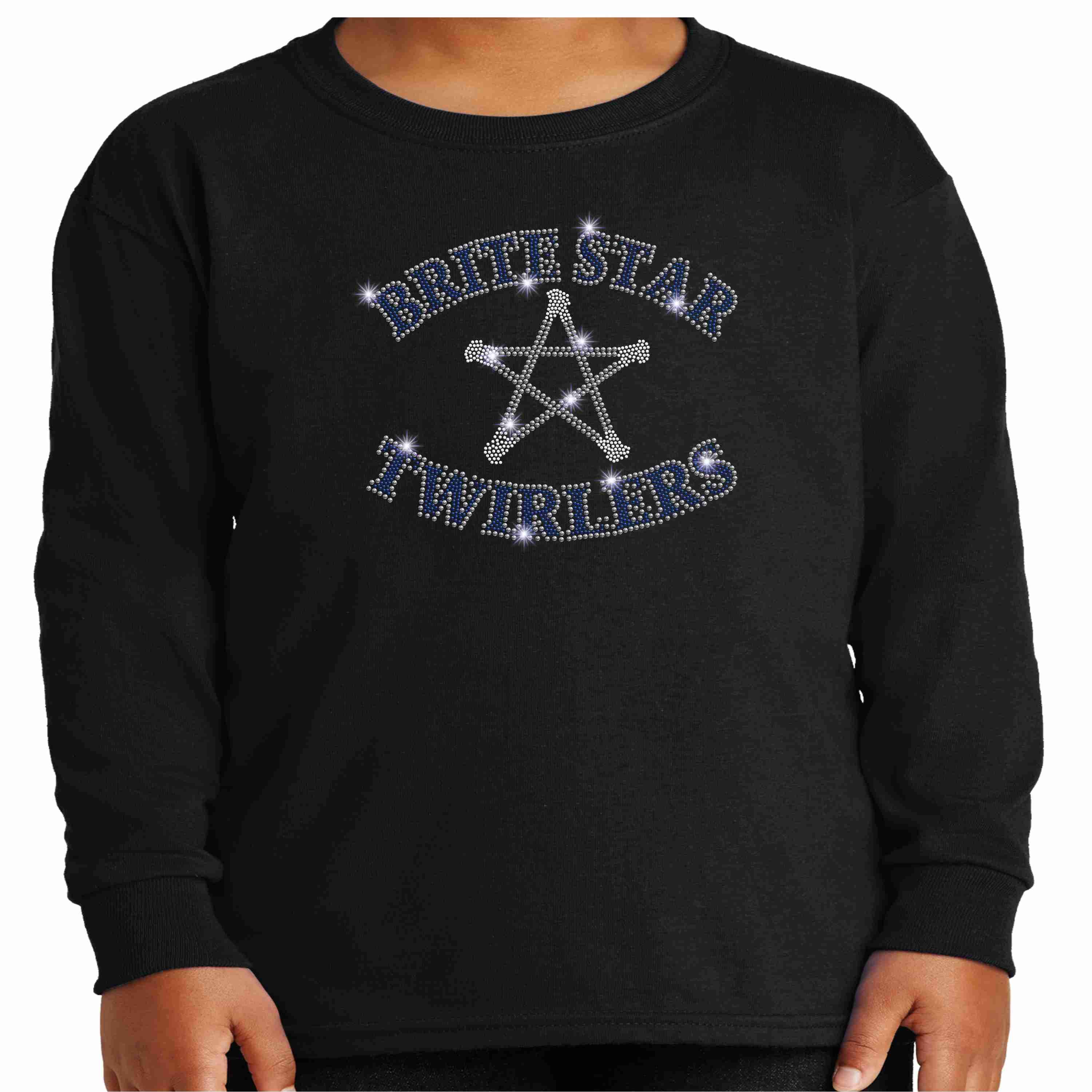 Brite Star Twirlers- Youth Long Sleeve Crew Neck Bling-Youth Long Sleeve-Becky`s Boutique-Small-Black-Beckys-Boutique.com
