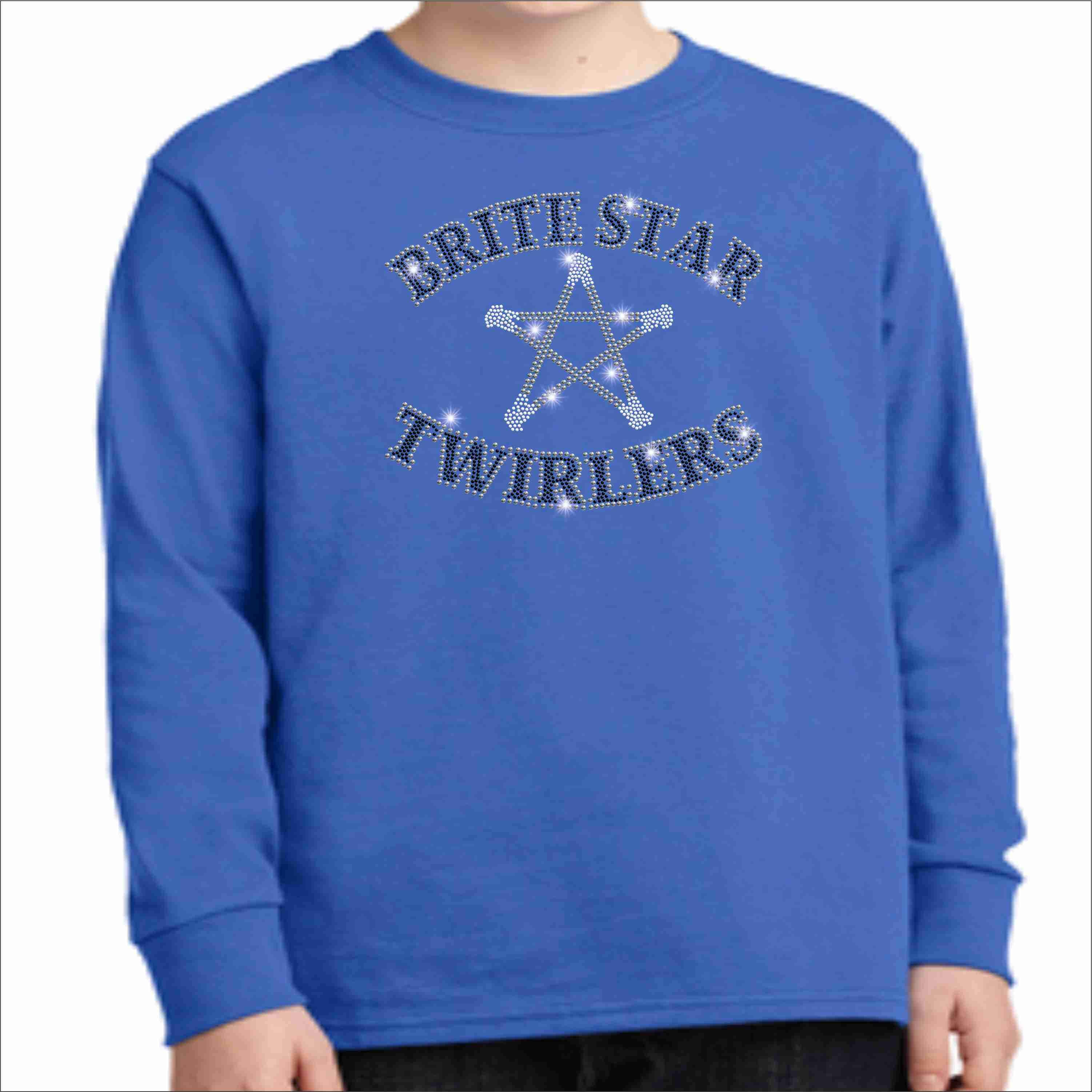 Brite Star Twirlers- Youth Long Sleeve Crew Neck Bling-Youth Long Sleeve-Becky`s Boutique-Small-Blue-Beckys-Boutique.com
