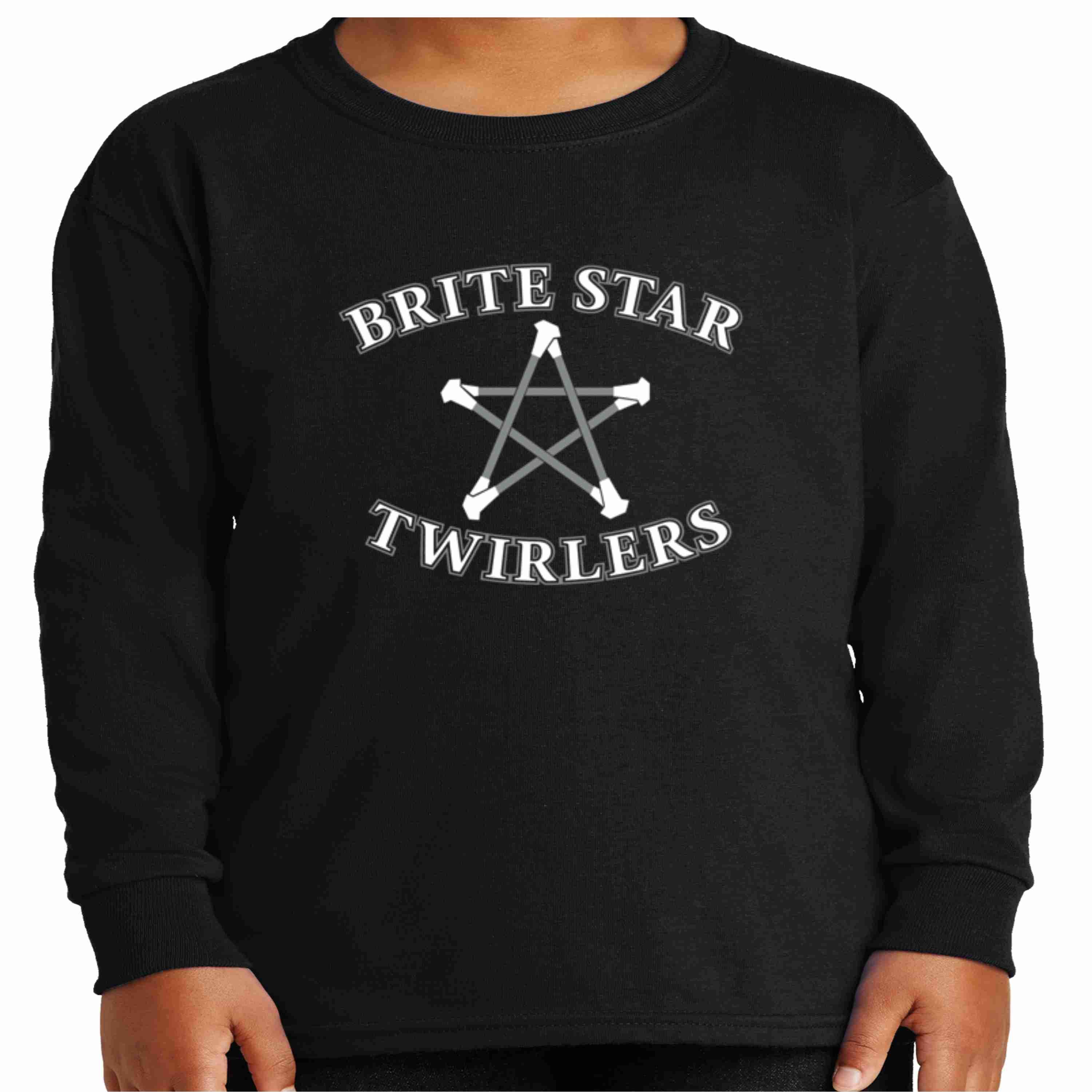 Brite Star Twirlers- Youth Short Long Sleeve Crew Neck Screen Print Long Sleeve Crew Neck Beckys-Boutique.com Small Black 