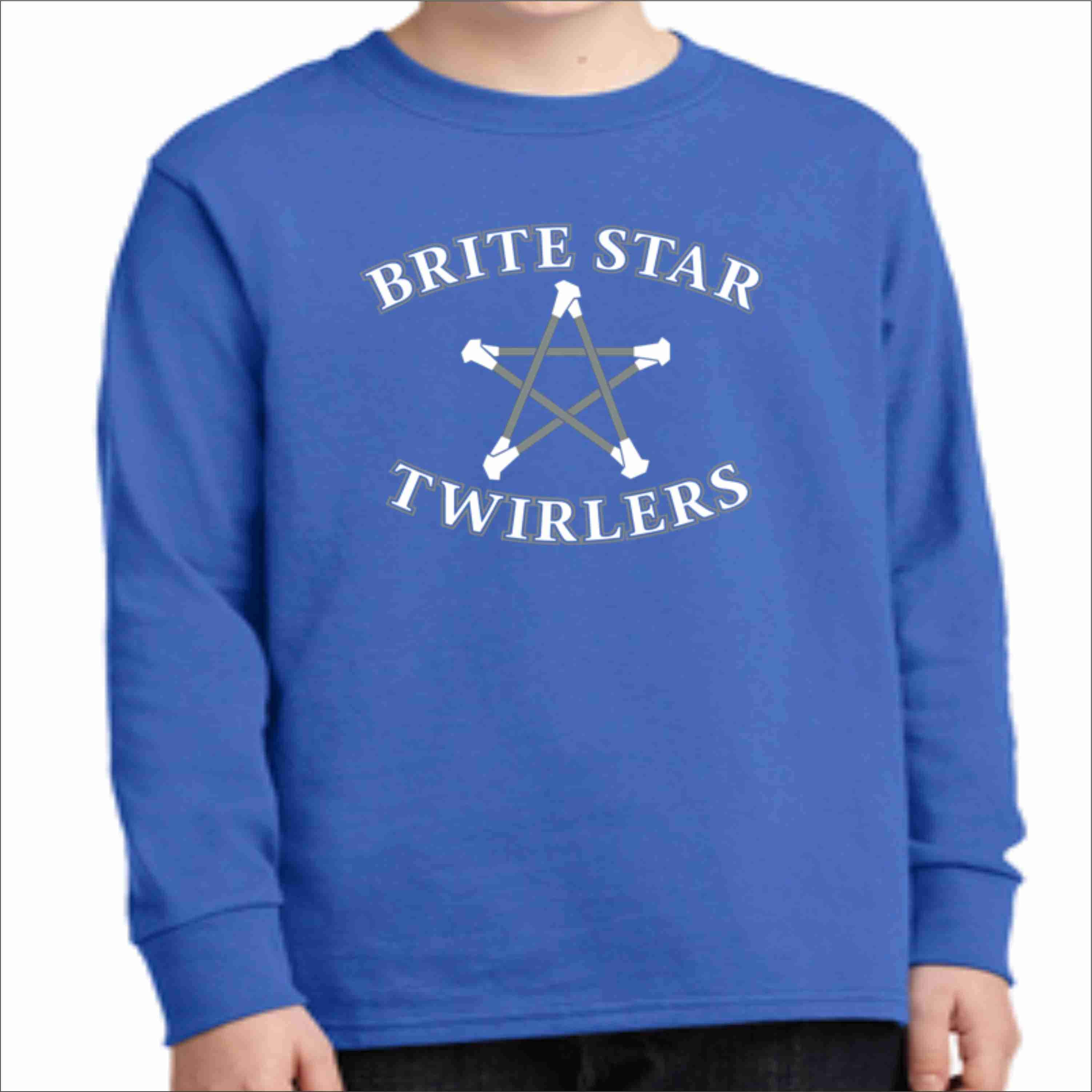 Brite Star Twirlers- Youth Short Long Sleeve Crew Neck Screen Print Long Sleeve Crew Neck Beckys-Boutique.com Small Blue 