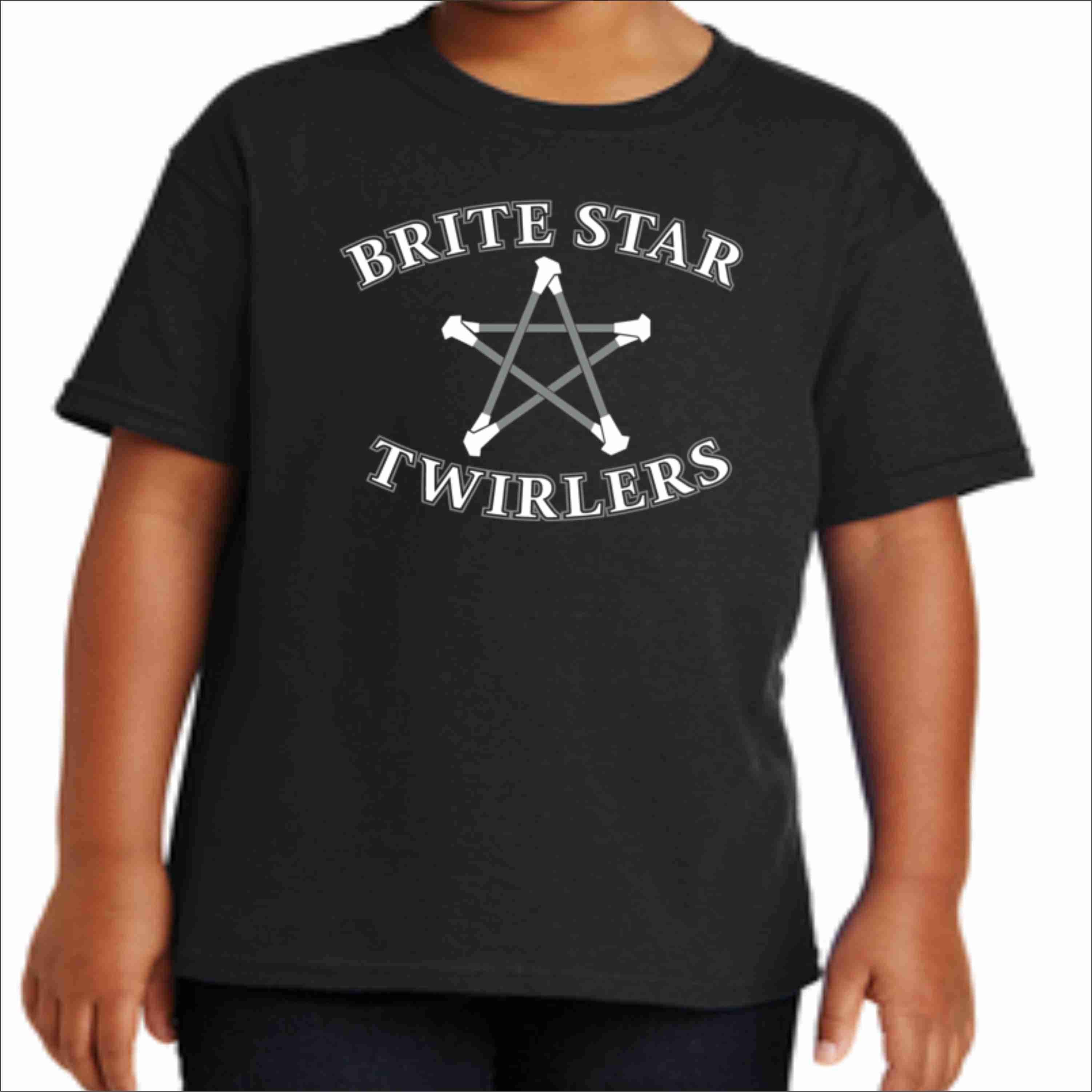 Brite Star Twirlers- Youth Short Sleeve Crew Neck Screen Printed Hoodie Beckys-Boutique.com Small Black 