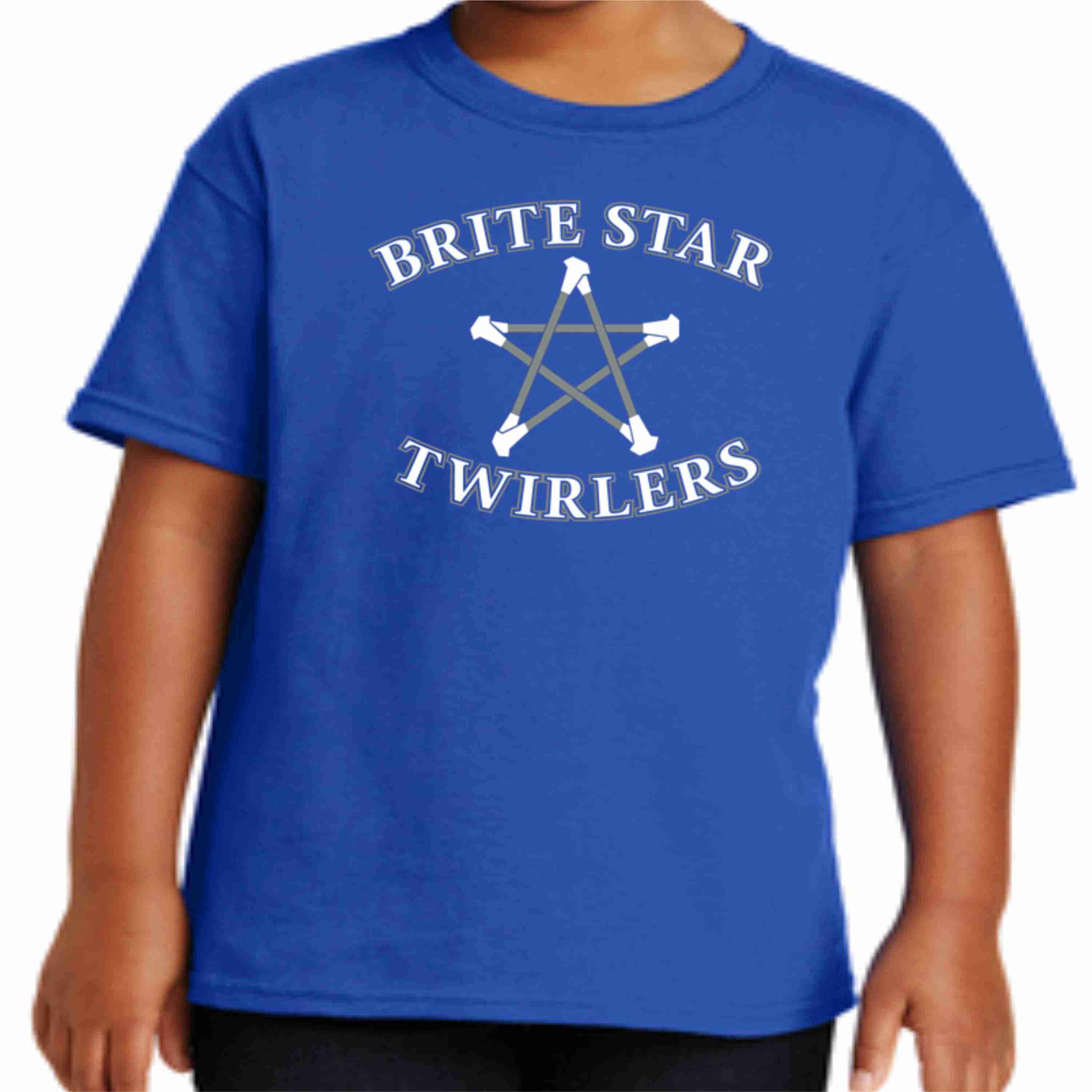 Brite Star Twirlers- Youth Short Sleeve Crew Neck Screen Printed Hoodie Beckys-Boutique.com Small Blue 