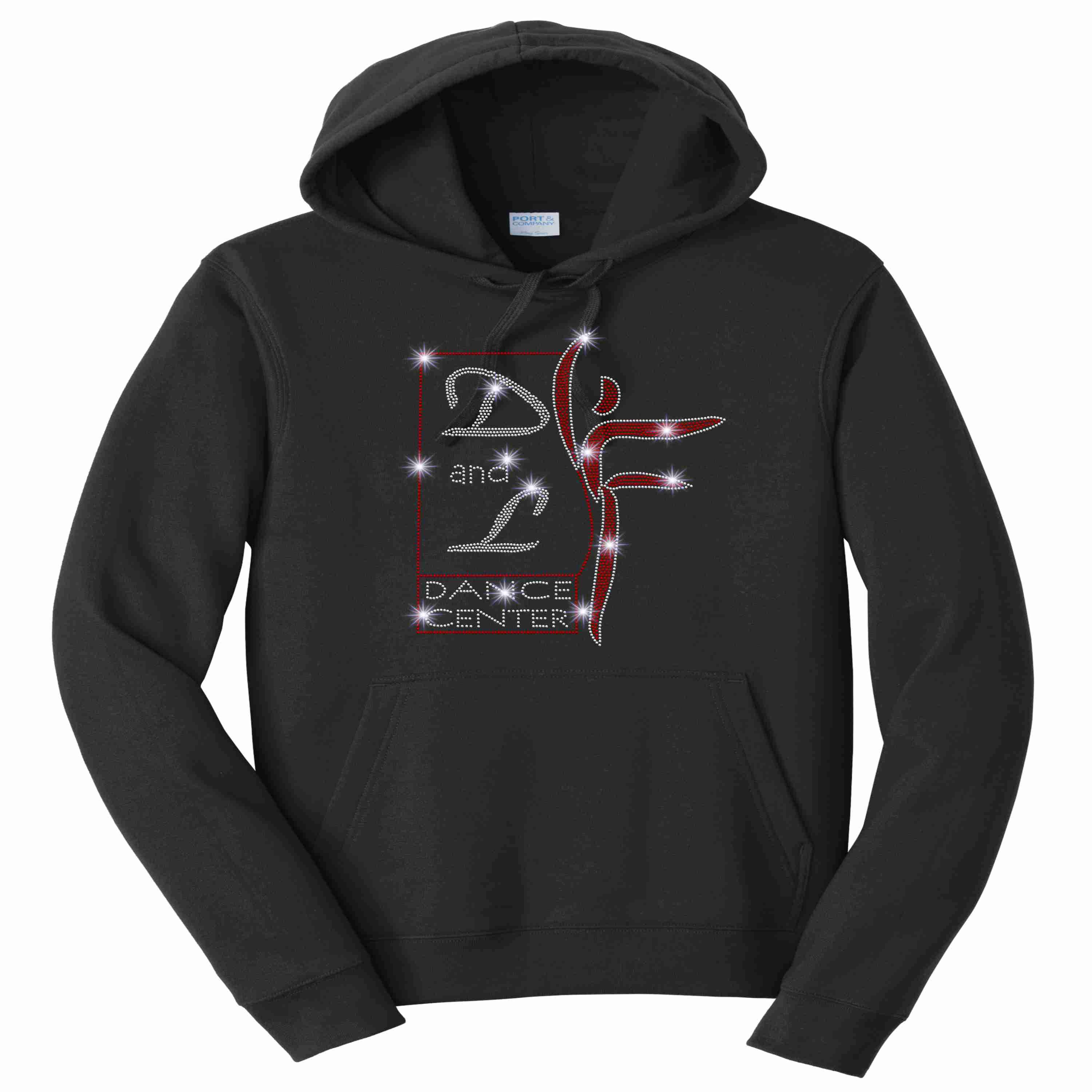 D and L Dance Center Adult and Youth Bling Hooded Sweatshirt-Black Hoodie Sweatshirt Becky's Boutique Youth XS 