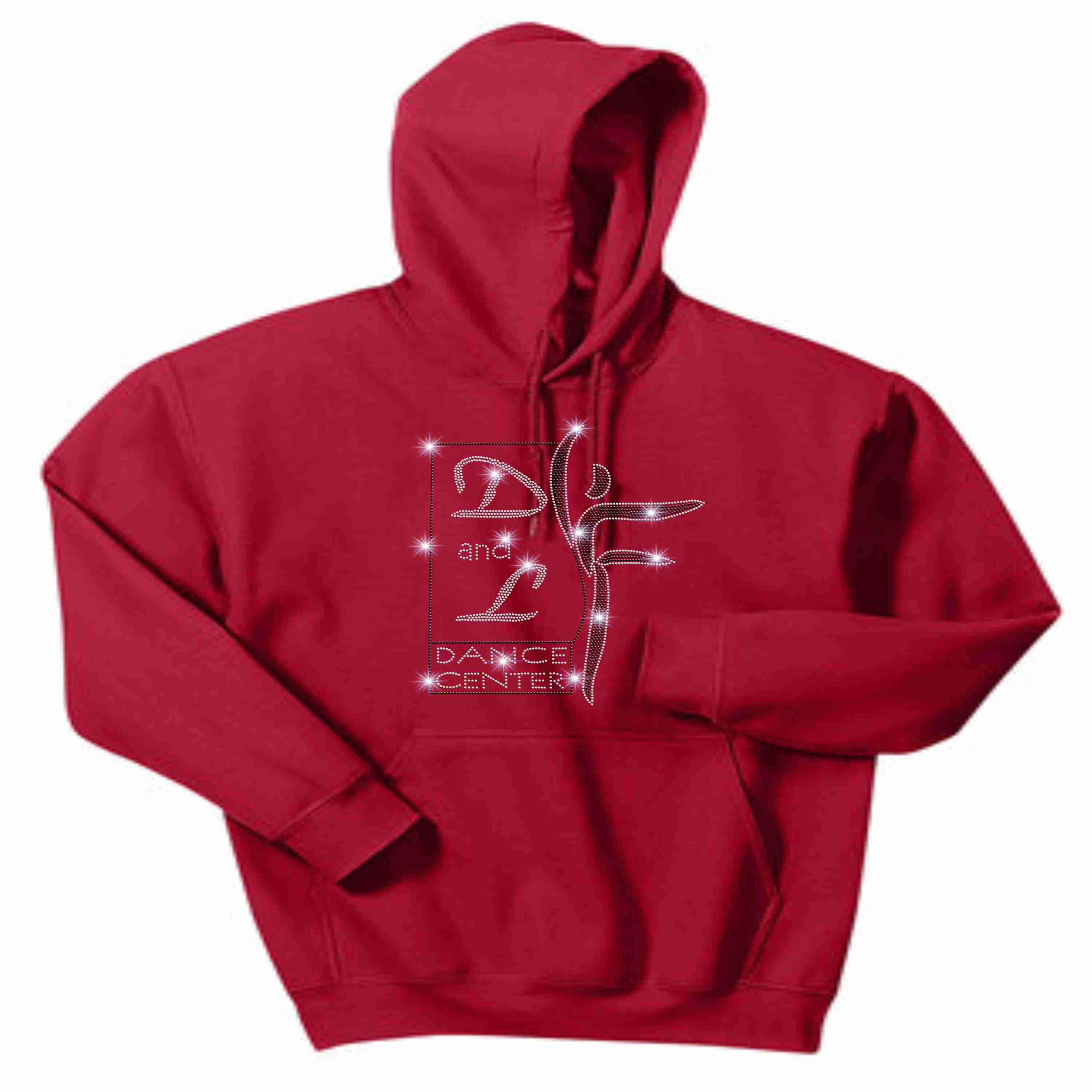 D and L Dance Center Adult and Youth Bling Hooded Sweatshirt-Red Hoodie Sweatshirt Becky's Boutique Youth XS 