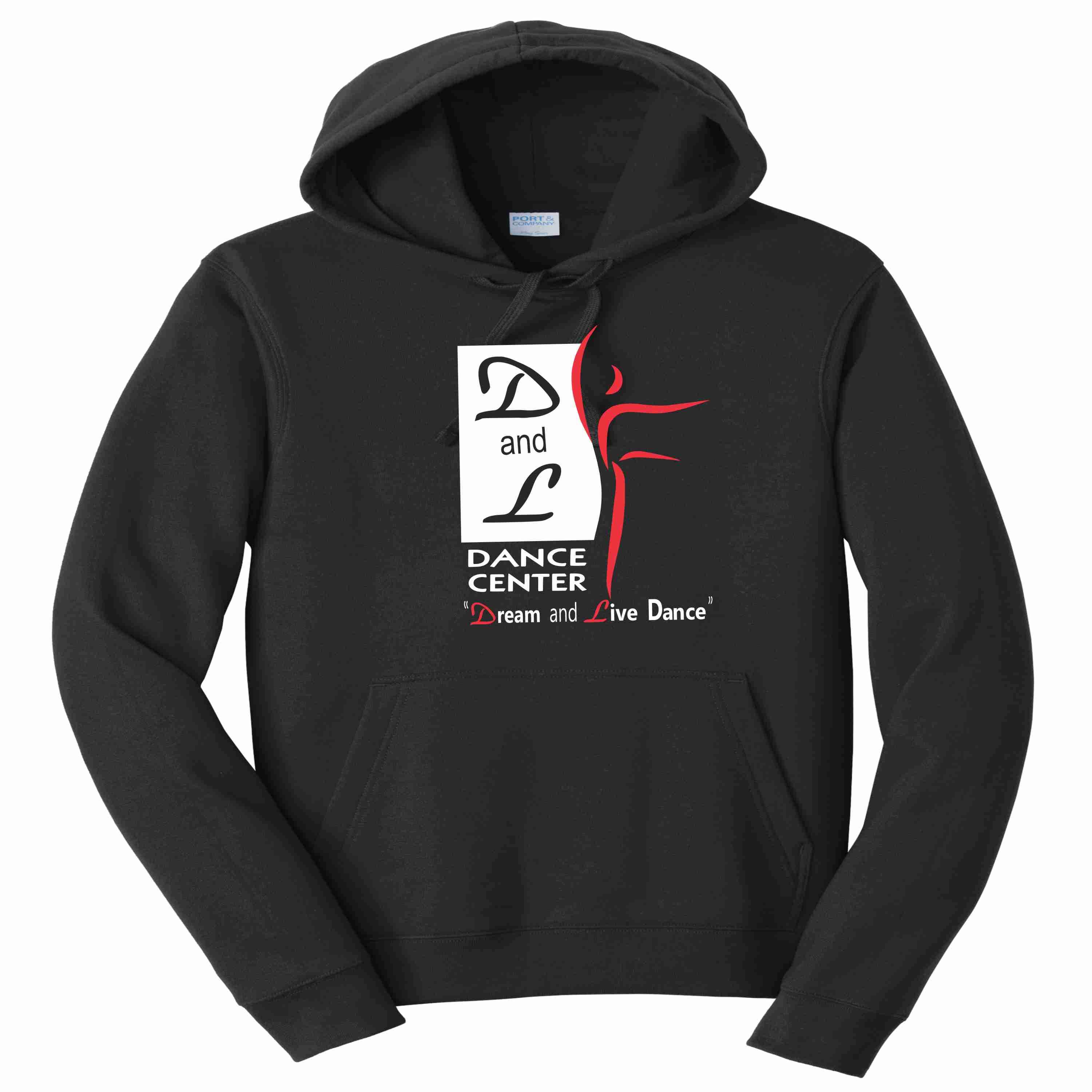 D and L Dance Center Adult and Youth Matte Print Hooded Sweatshirt-Black Hoodie Sweatshirt Becky's Boutique Youth XS 