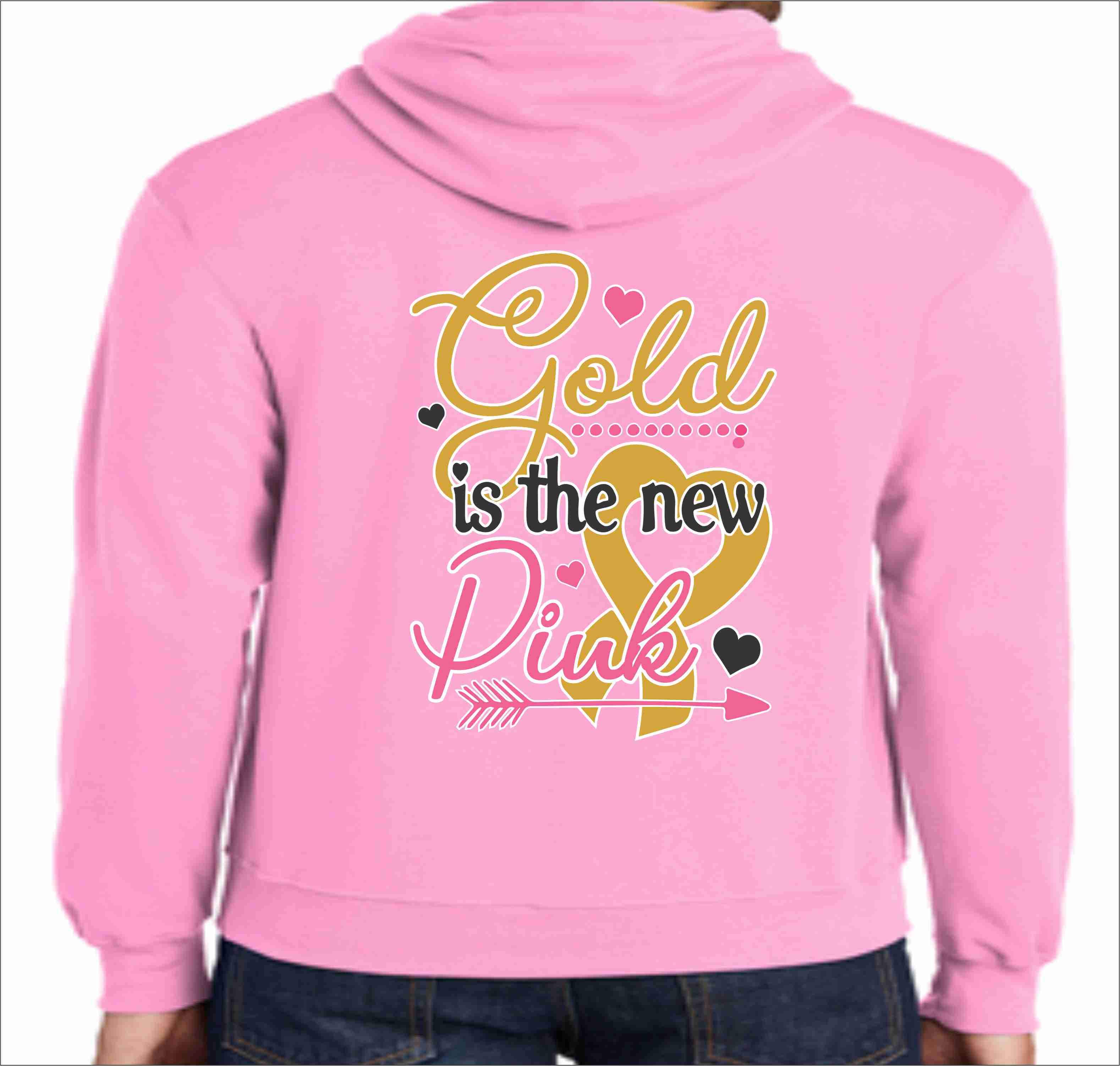 Gold is the New Pink Whipping Childhood Cancer Hoodie VIEW ALL DESIGNS Becky's Boutique Small 