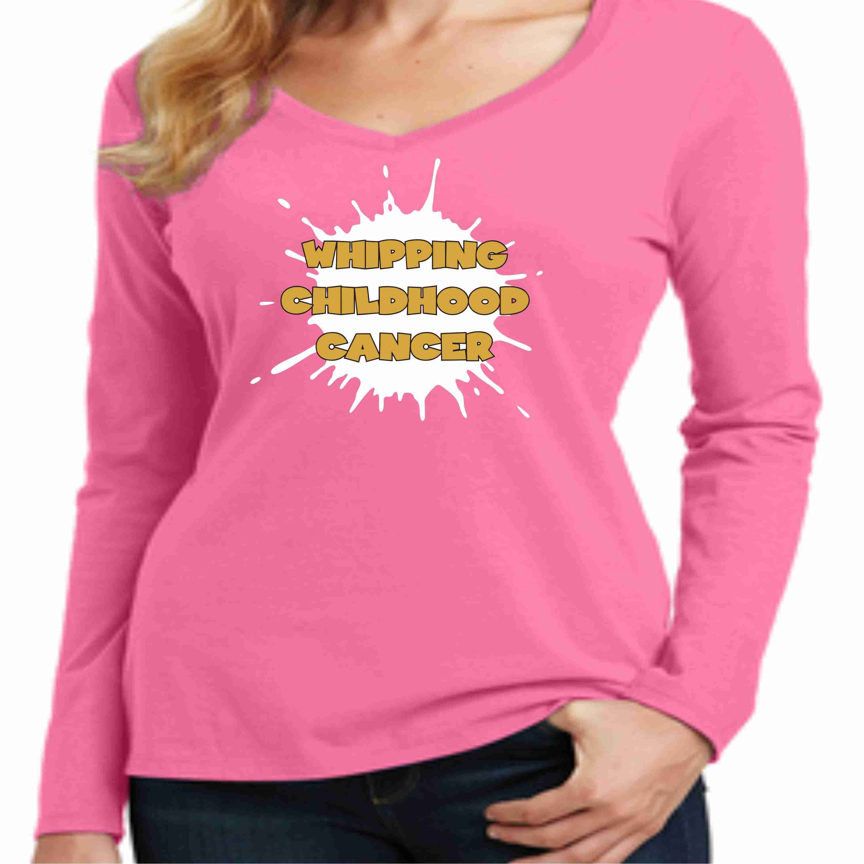 Gold is the New Pink -Whipping Childhood Cancer Long Sleeve Screen Printed Shirt - Womens VIEW ALL DESIGNS Becky's Boutique 