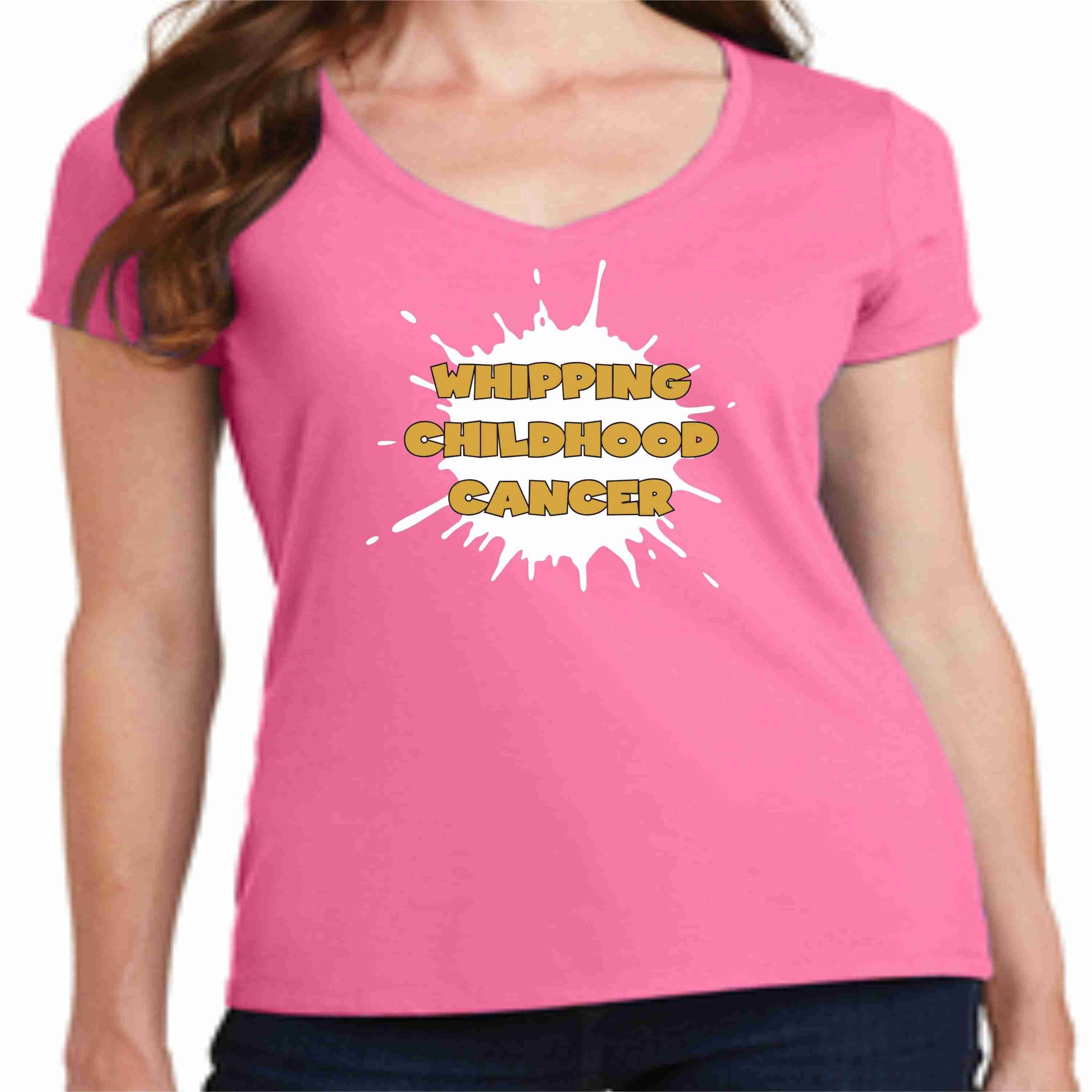 Gold is the New Pink -Whipping Childhood Cancer Short Sleeve Screen Printed T-Shirt Womens VIEW ALL DESIGNS Becky's Boutique 