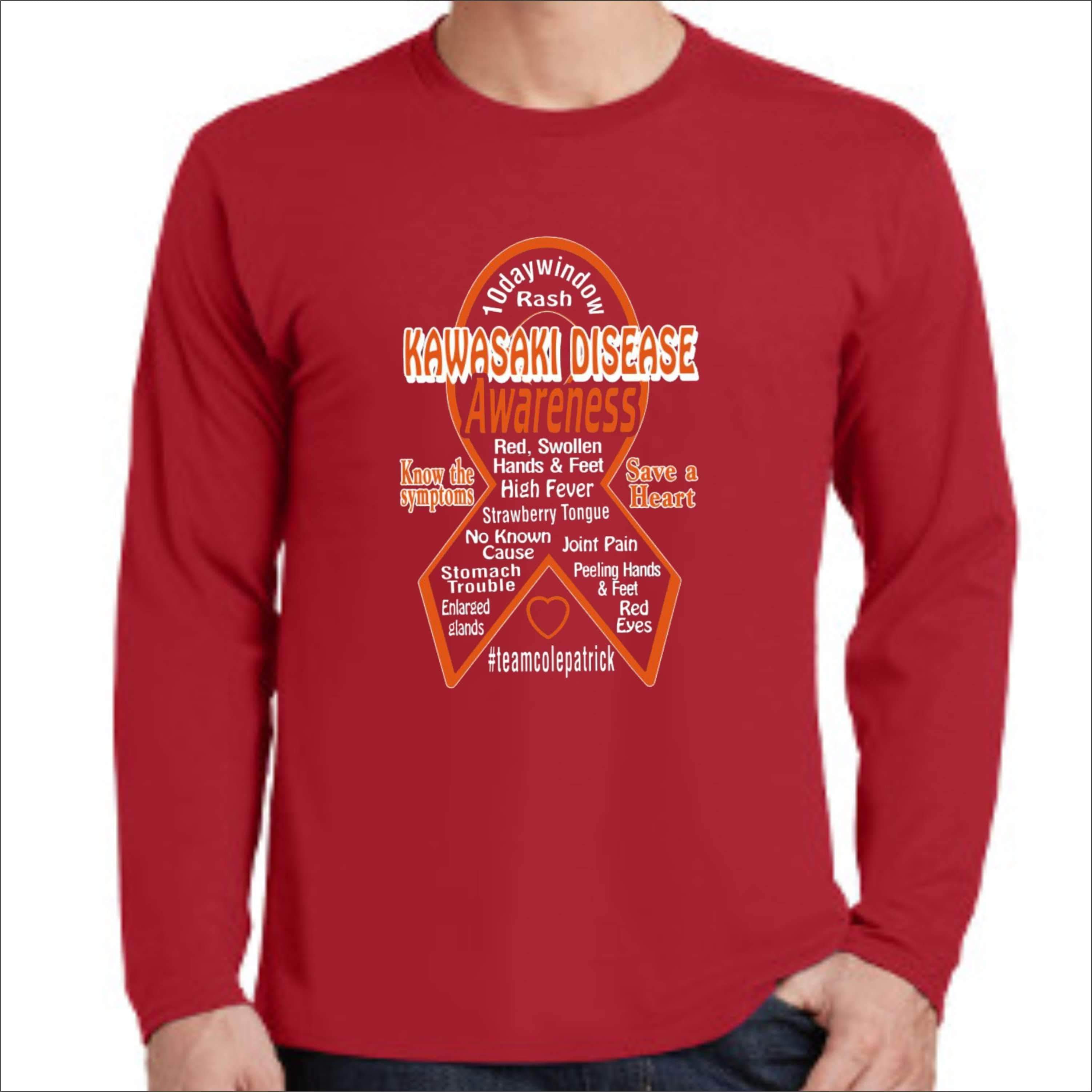 Kawasaki Disease Awareness Adult Unisex Long Sleeve Screen Printed T-shirt Causes & Awareness Becky's Boutique Adult Small 