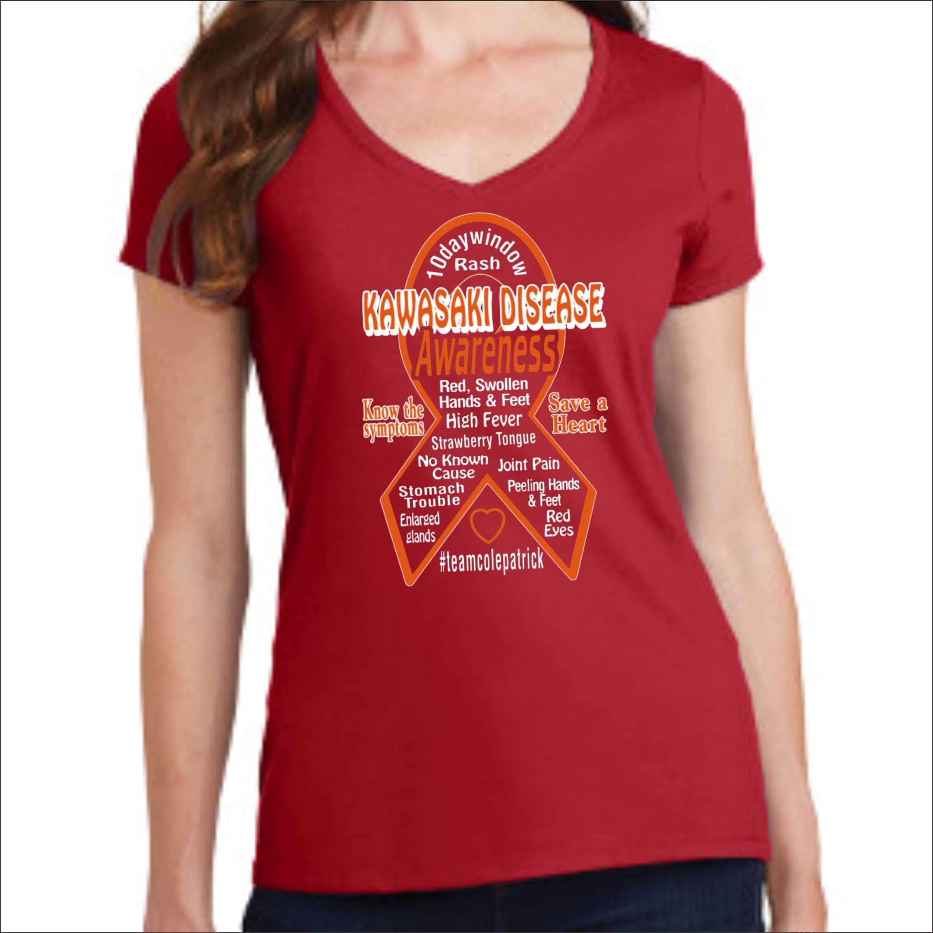 Kawasaki Disease Awareness Ladies Short Sleeve V-neck Screen Printed T-shirt Causes & Awareness Becky's Boutique Adult Small 