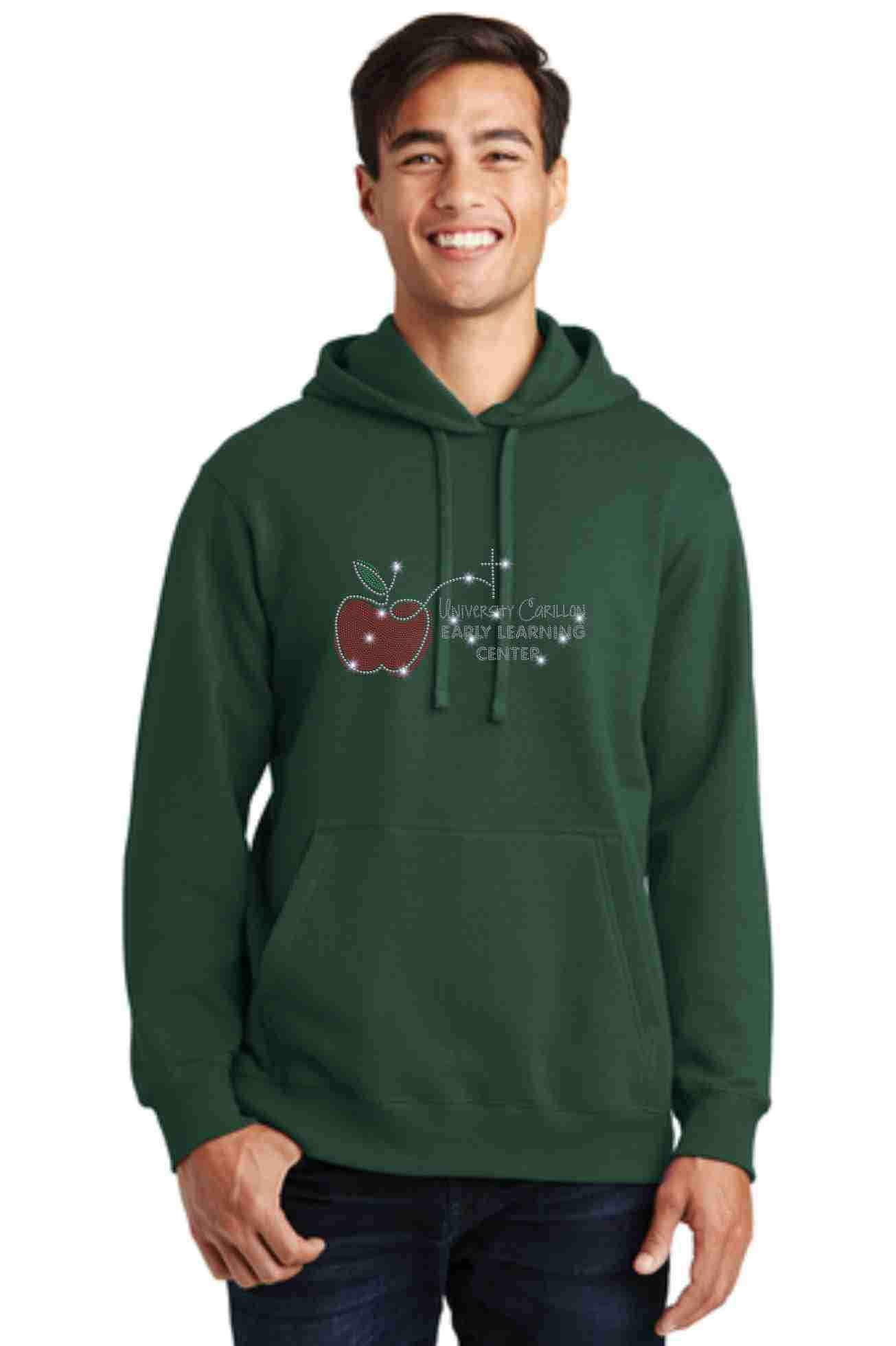 University Carillon Spangle Bling Hoodie Sweatshirt Schools Becky's Boutique S Dark Green 