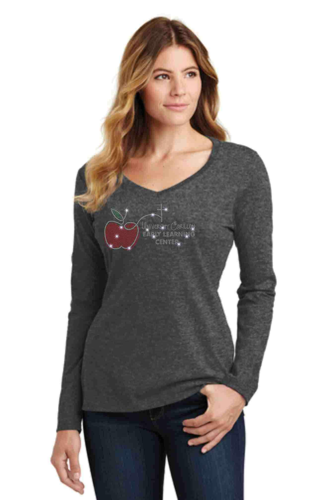 University Carillon Spangle Bling shirt - long sleeve v-neck Long Sleeve V-Neck Becky's Boutique XS Dark Heather Gray 