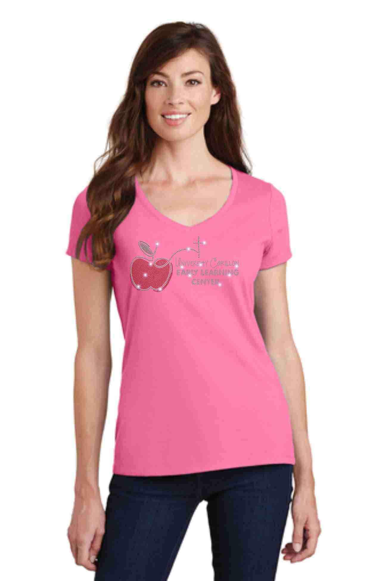 University Carillon Spangle Rhinestone Bling shirt - v-neck Schools Becky's Boutique XS Pink 