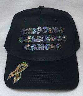 Whipping Childhood Cancer Bling Hat VIEW ALL DESIGNS Becky's Boutique Black 