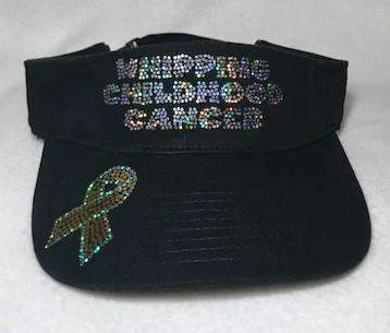 Whipping Childhood Cancer Bling Visor VIEW ALL DESIGNS Becky's Boutique Black 