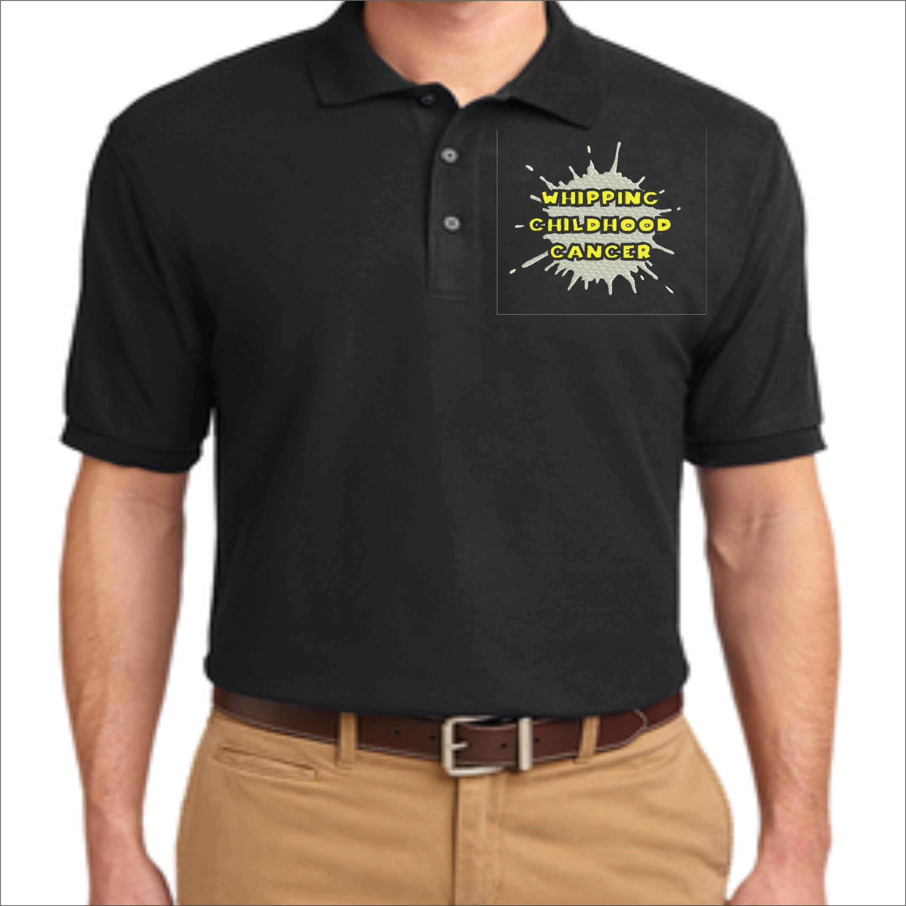 Whipping Childhood Cancer Embroidered Polo VIEW ALL DESIGNS Becky's Boutique Womens Extra-small Black 