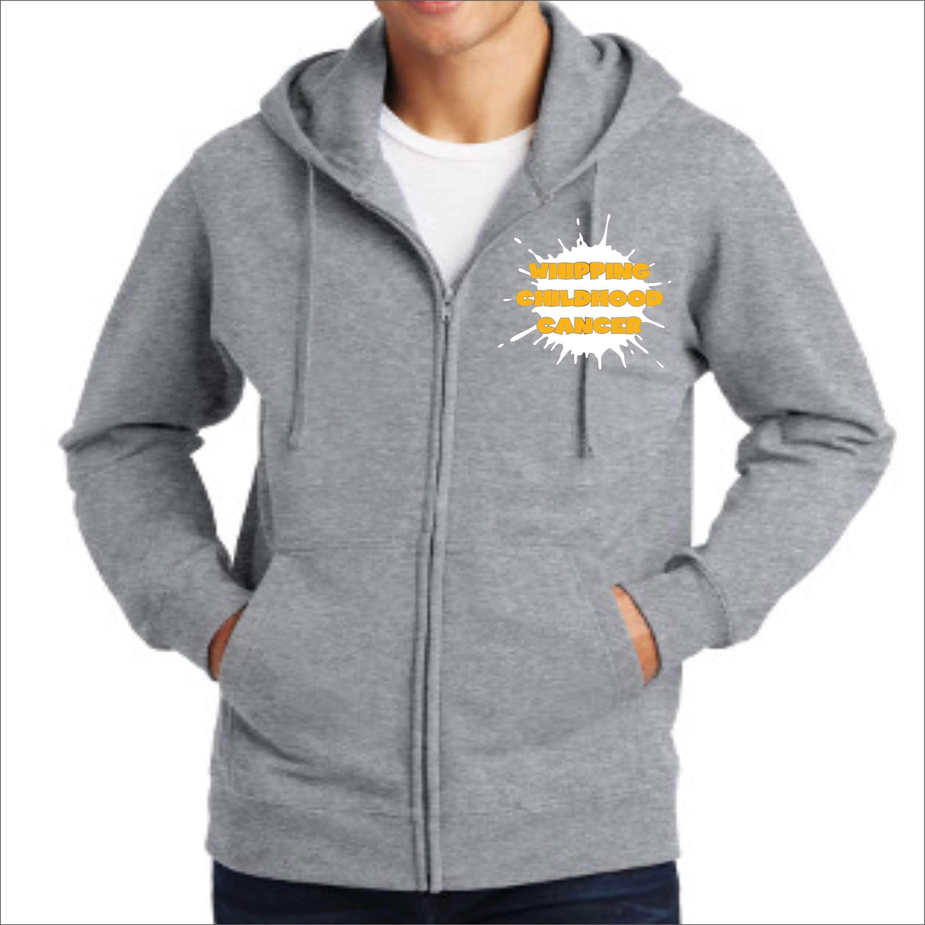 Whipping Childhood Cancer Full Zip Hoodie VIEW ALL DESIGNS Becky's Boutique Extra-small Gray 