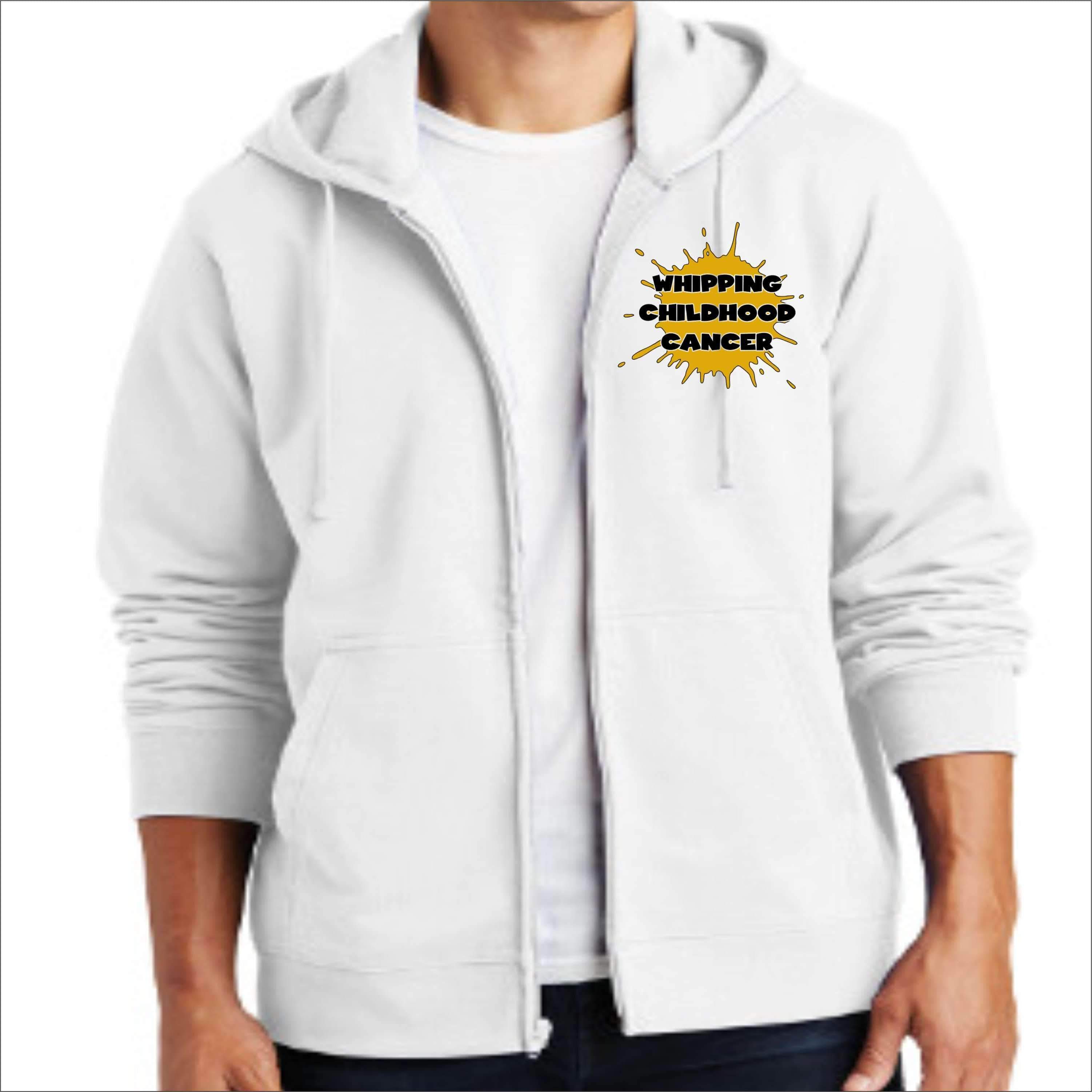 Whipping Childhood Cancer Full Zip Hoodie VIEW ALL DESIGNS Becky's Boutique Extra-small White 