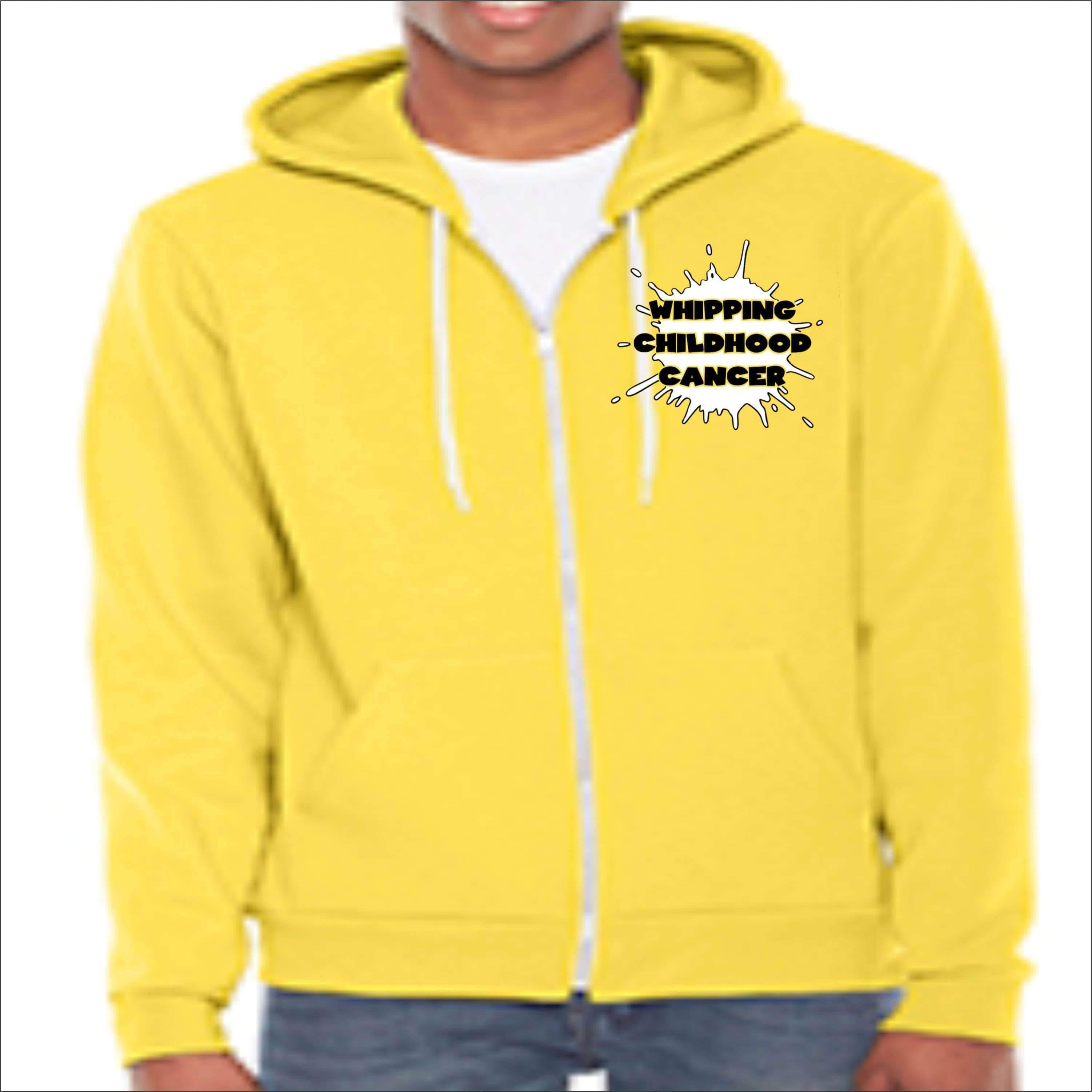 Whipping Childhood Cancer Full Zip Hoodie VIEW ALL DESIGNS Becky's Boutique Extra-small Yellow 