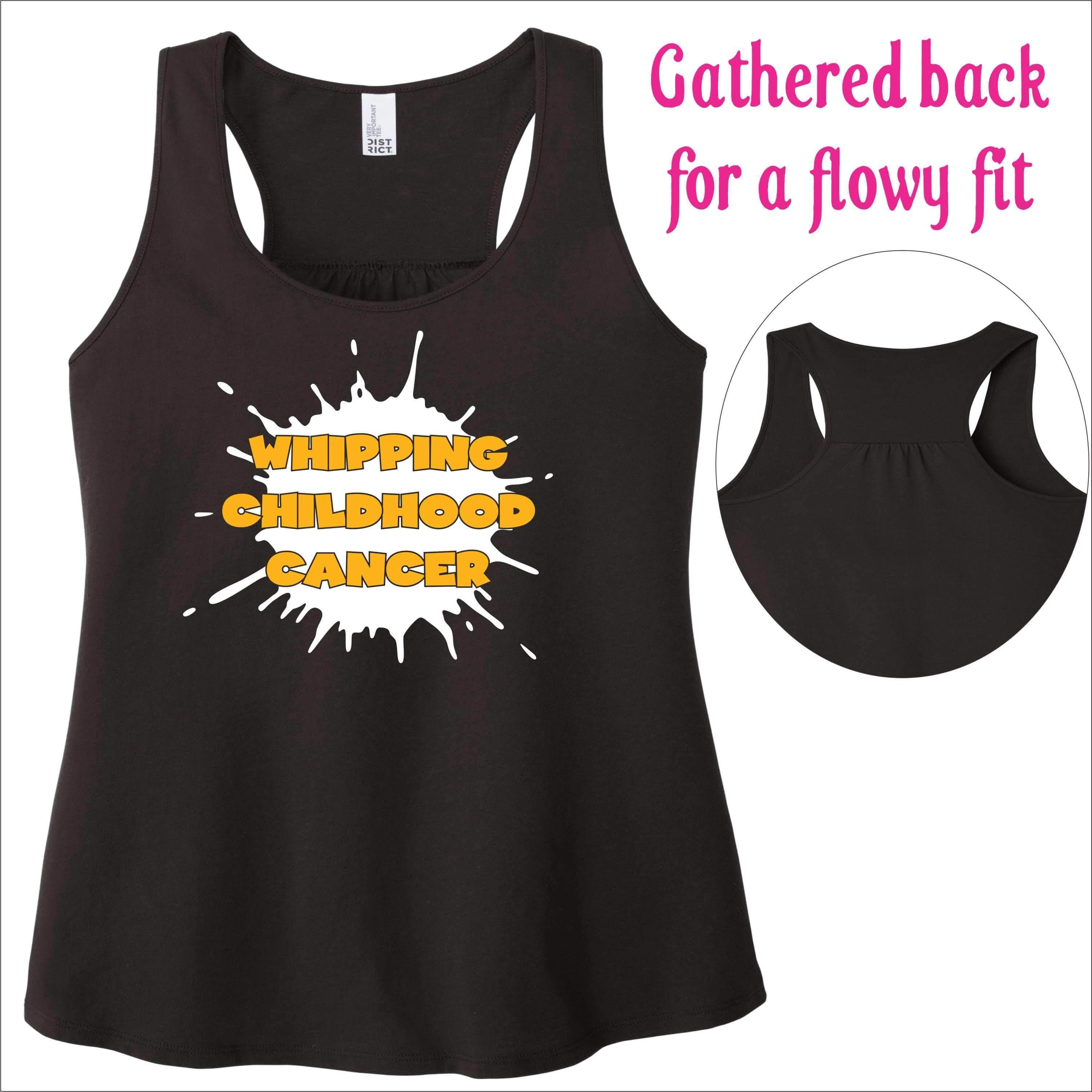 Whipping Childhood Cancer Ladies Screen Print RacerBack Tank VIEW ALL DESIGNS Becky's Boutique Womens Extra-small Black 