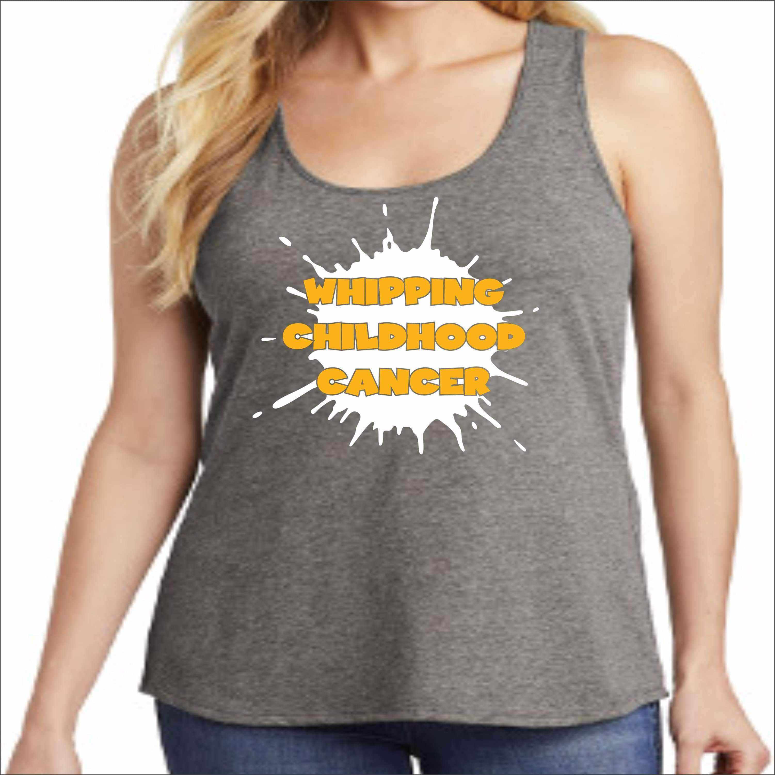 Whipping Childhood Cancer Ladies Screen Print RacerBack Tank VIEW ALL DESIGNS Becky's Boutique Womens Extra-small Gray 