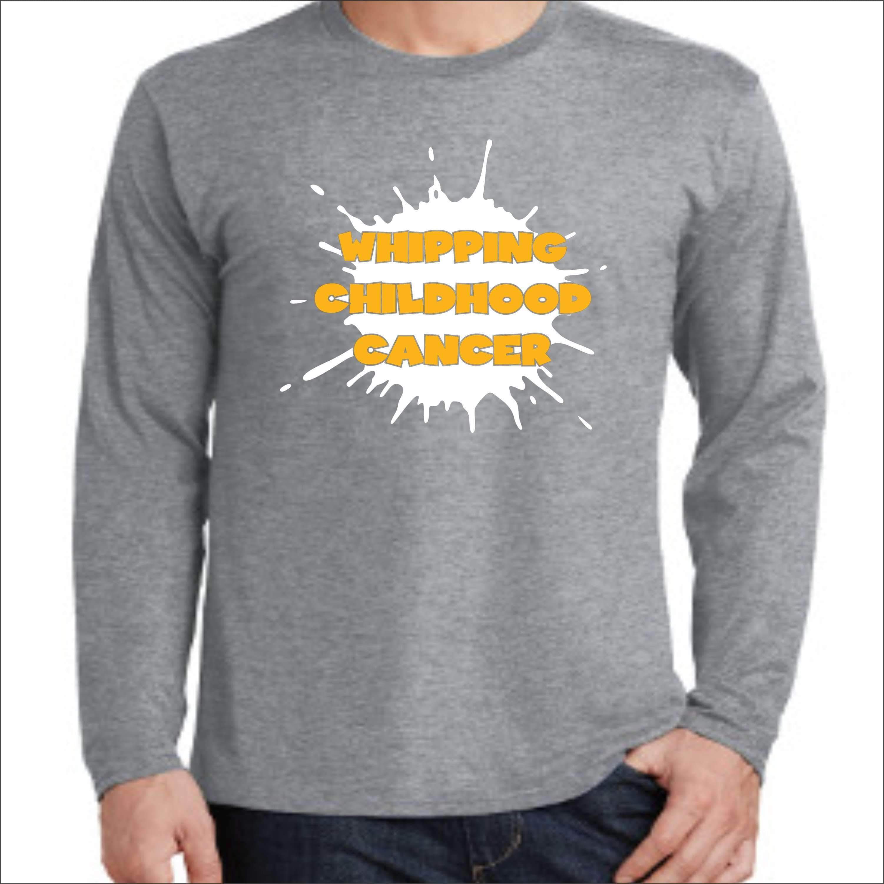 Whipping Childhood Cancer Long Sleeve Screen Printed T-Shirt VIEW ALL DESIGNS Becky's Boutique Small Heather Gray 