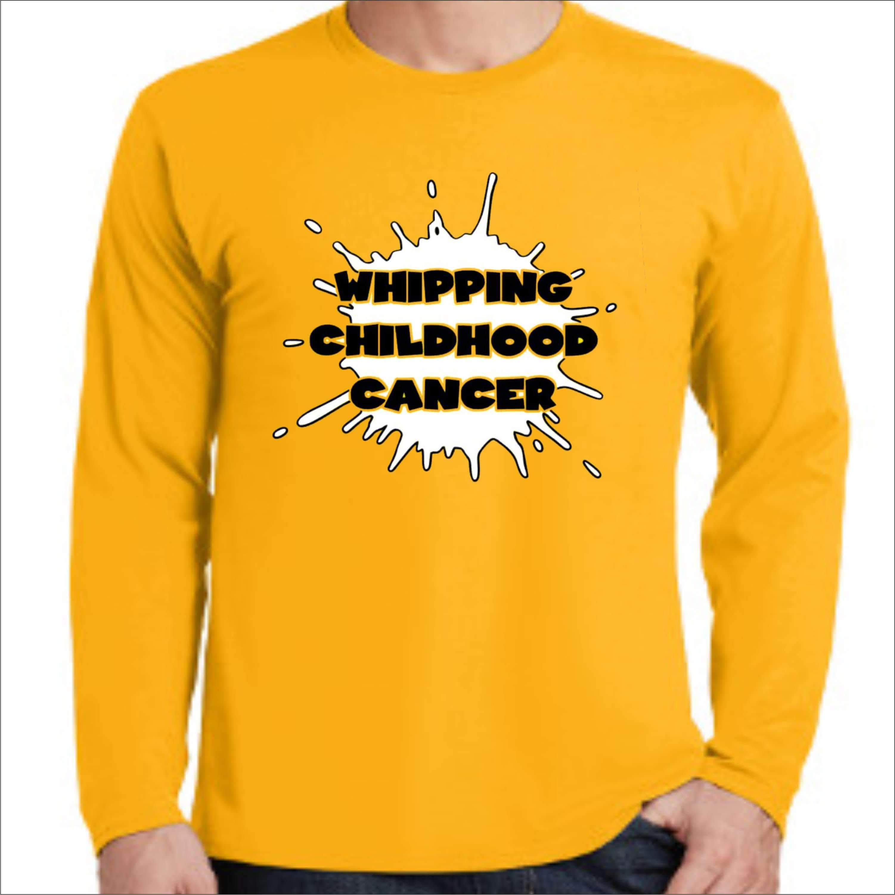 Whipping Childhood Cancer Long Sleeve Screen Printed T-Shirt VIEW ALL DESIGNS Becky's Boutique Small Yellow 