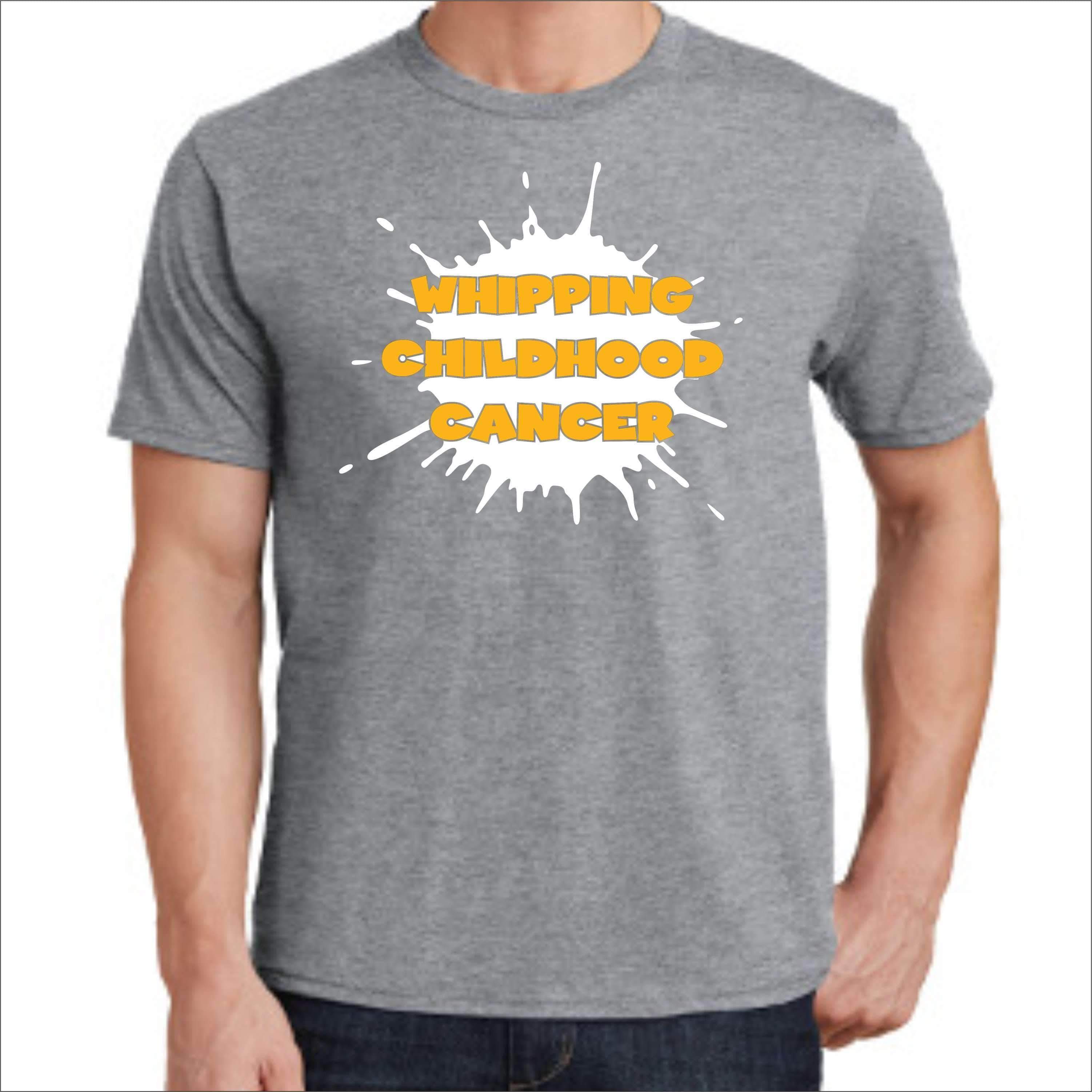 Whipping Childhood Cancer Short Sleeve Screen Printed T-Shirt VIEW ALL DESIGNS Becky's Boutique Small Gray 
